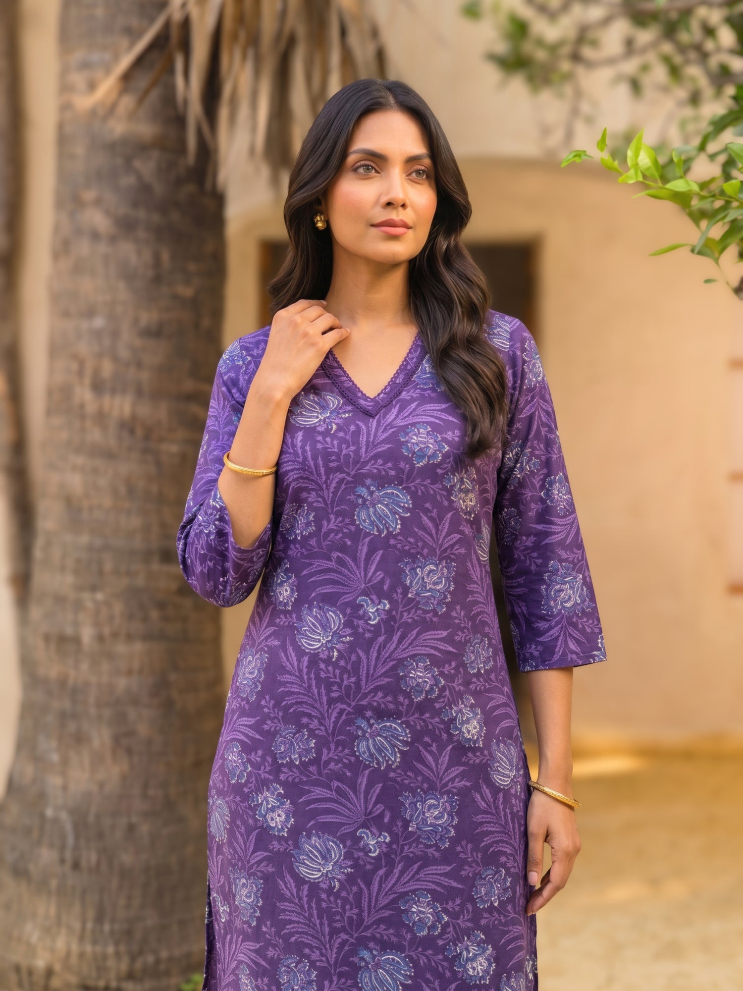 Buy Rayon Printed Straight Knee Length Kurta-Purple
