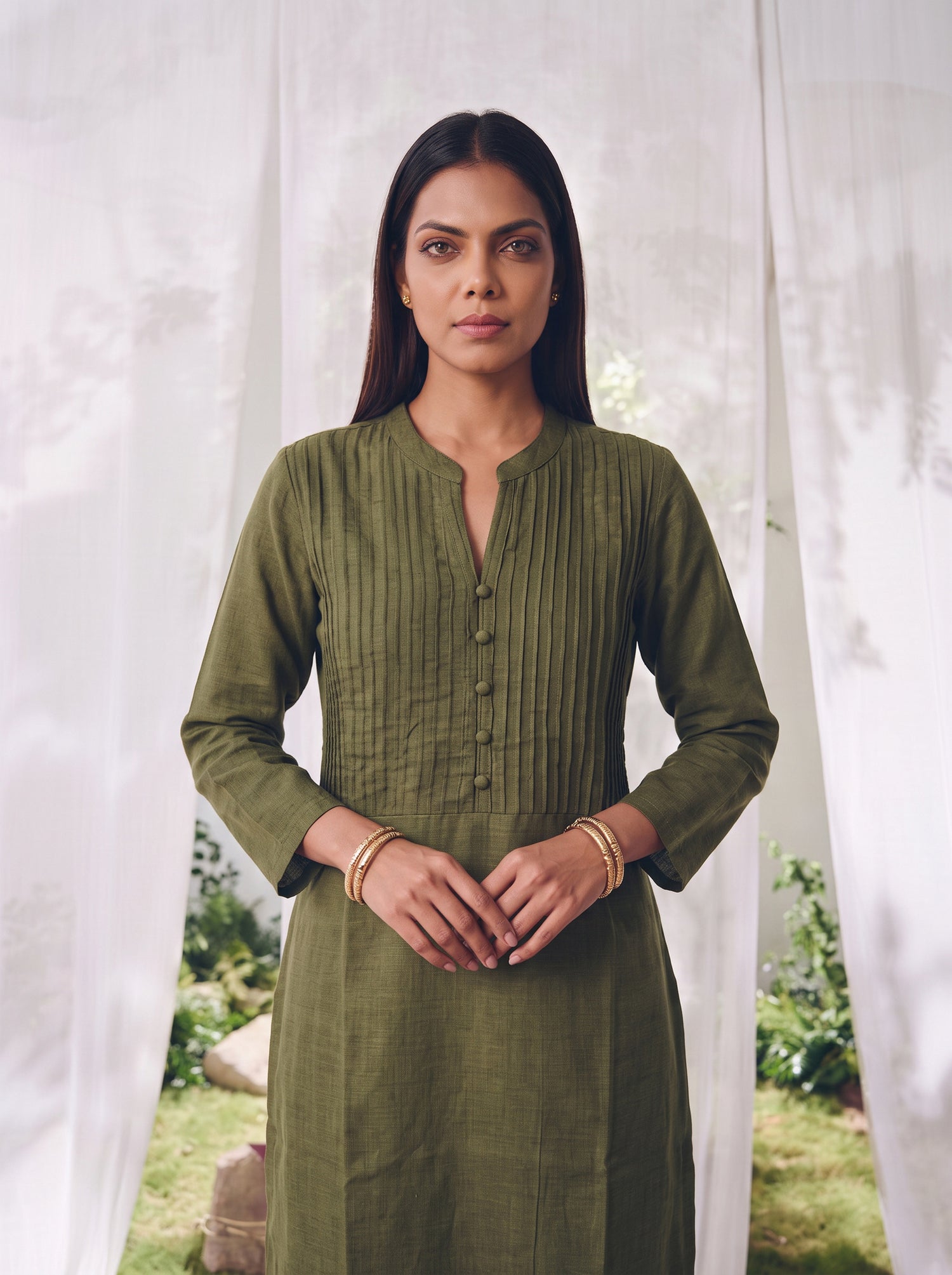 Buy Rayon Embroidered Straight Calf Length Kurta-Olive