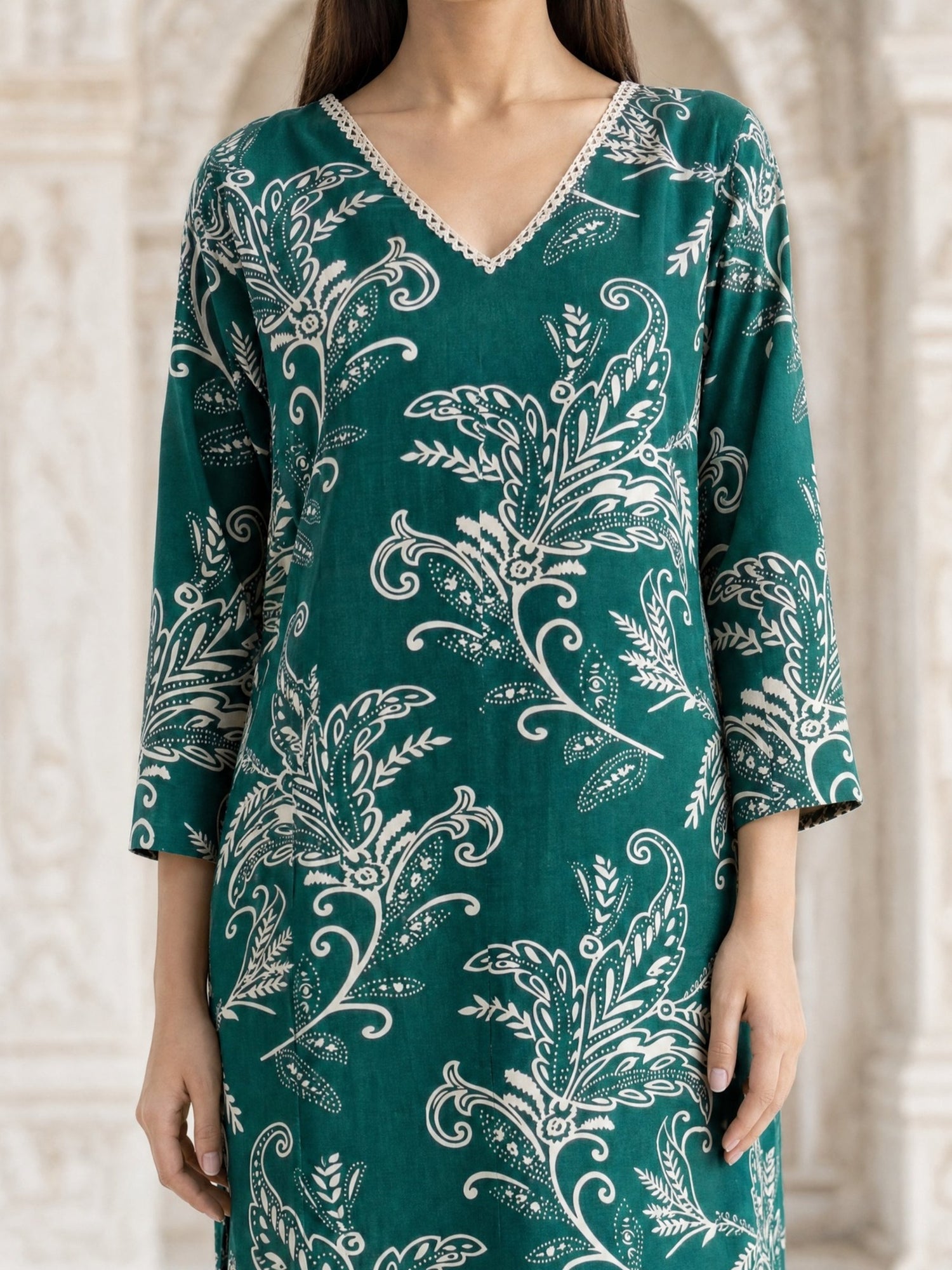 Buy Cotton Printed Straight Knee Length Kurta-Green