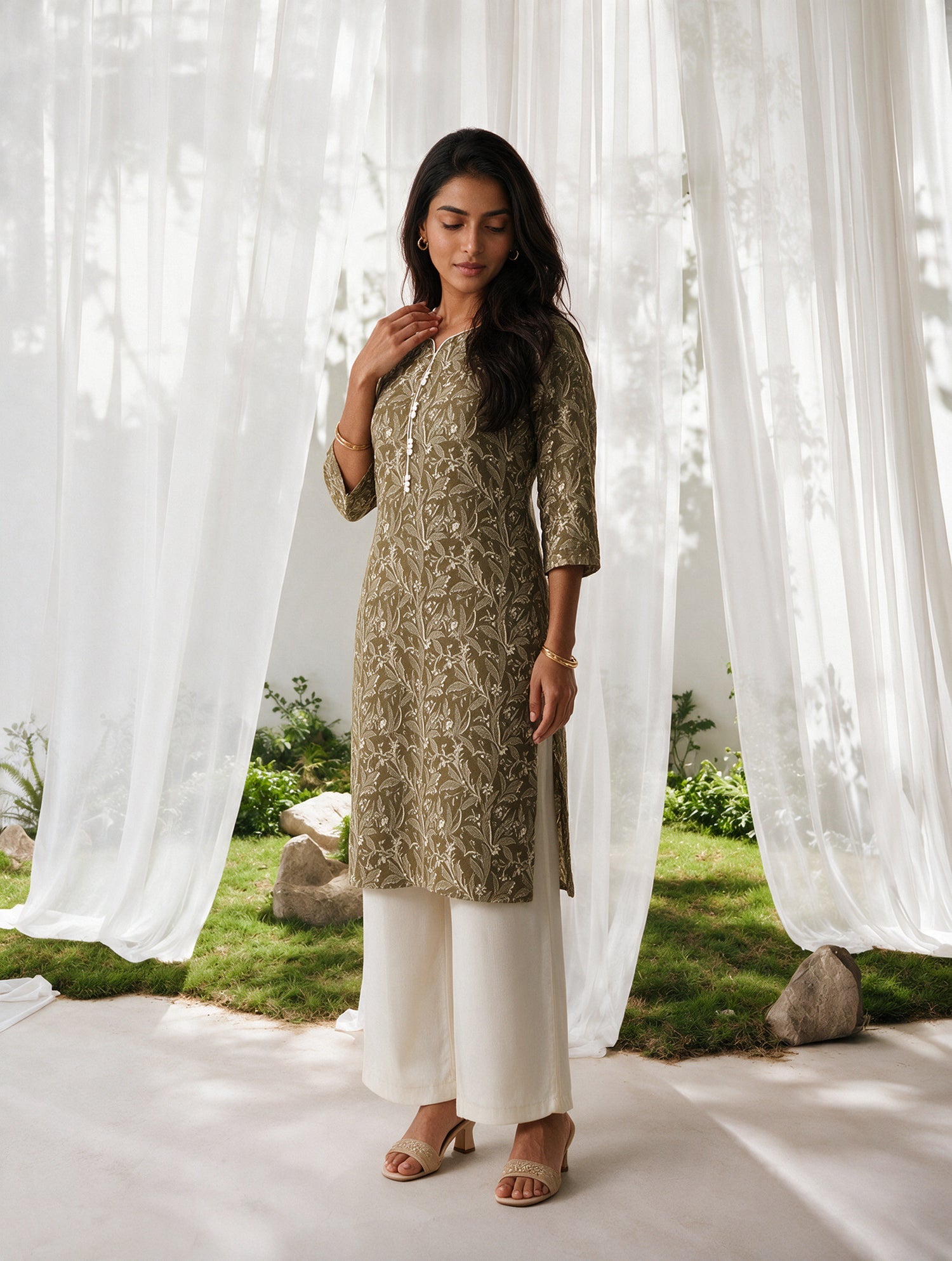 Buy Cotton Printed Straight Knee Length Kurta-Green