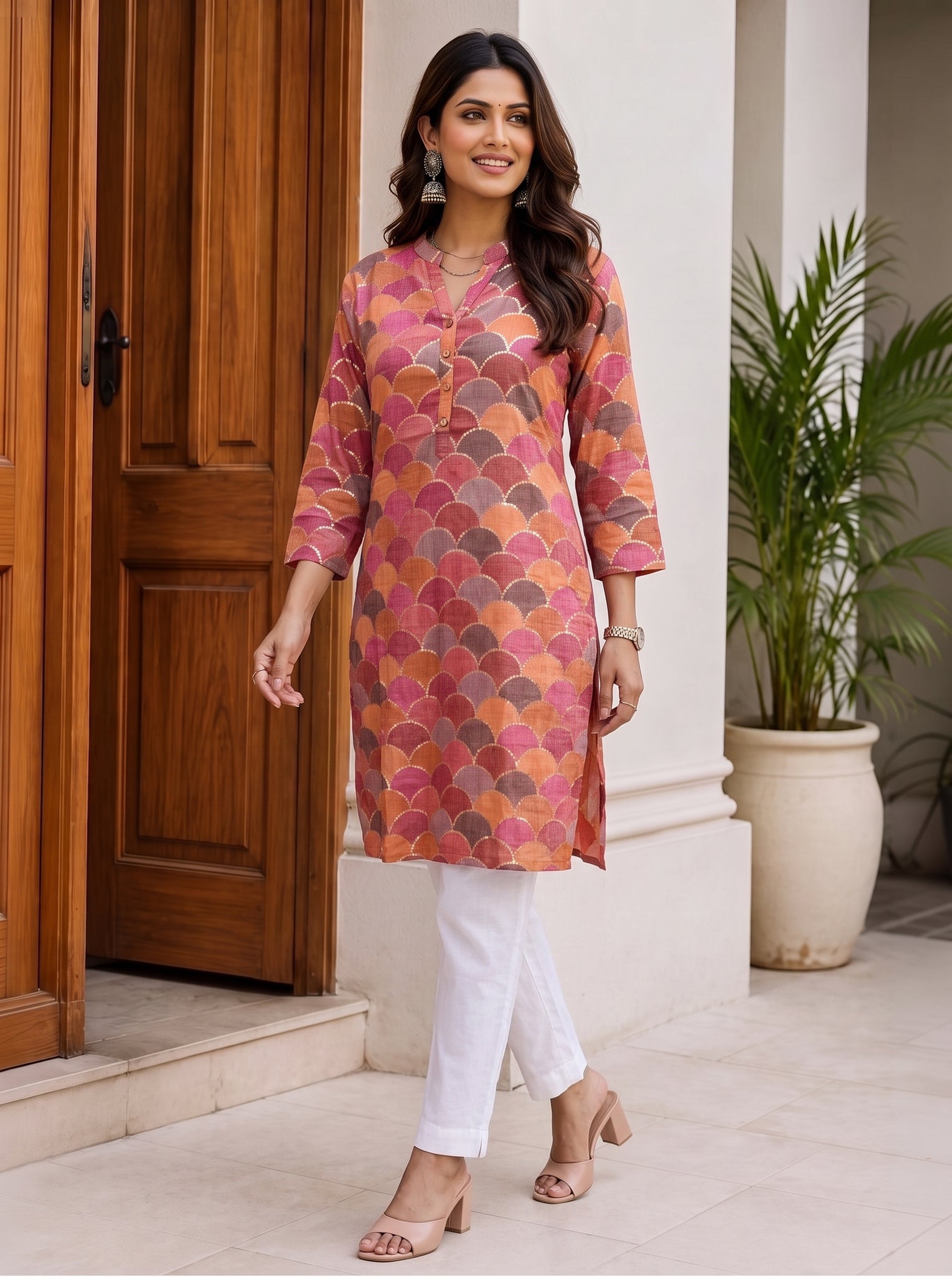 Viscose Printed Straight Knee Length Kurta