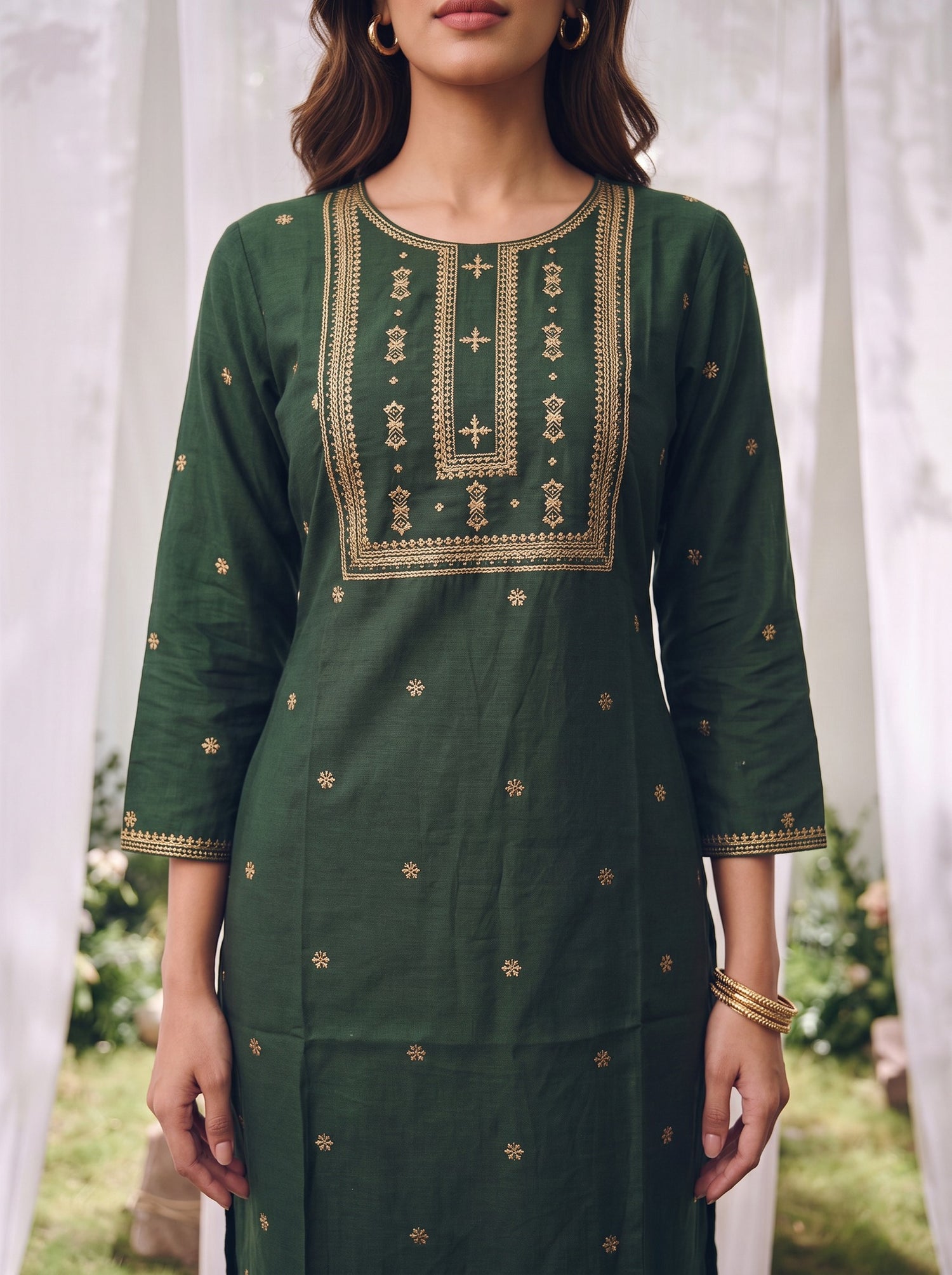 Buy Rayon Embroidered Straight Calf Length Kurta-Green