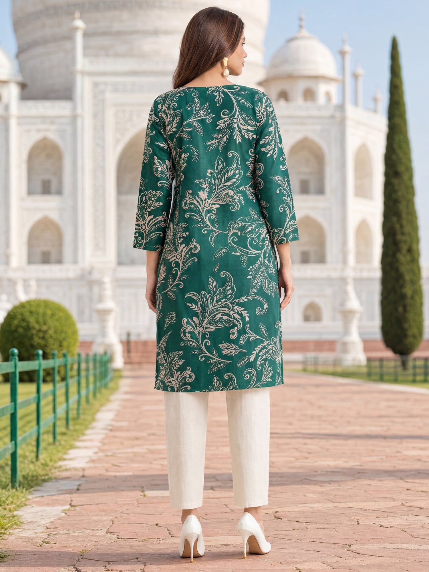 Buy Cotton Printed Straight Knee Length Kurta-Green