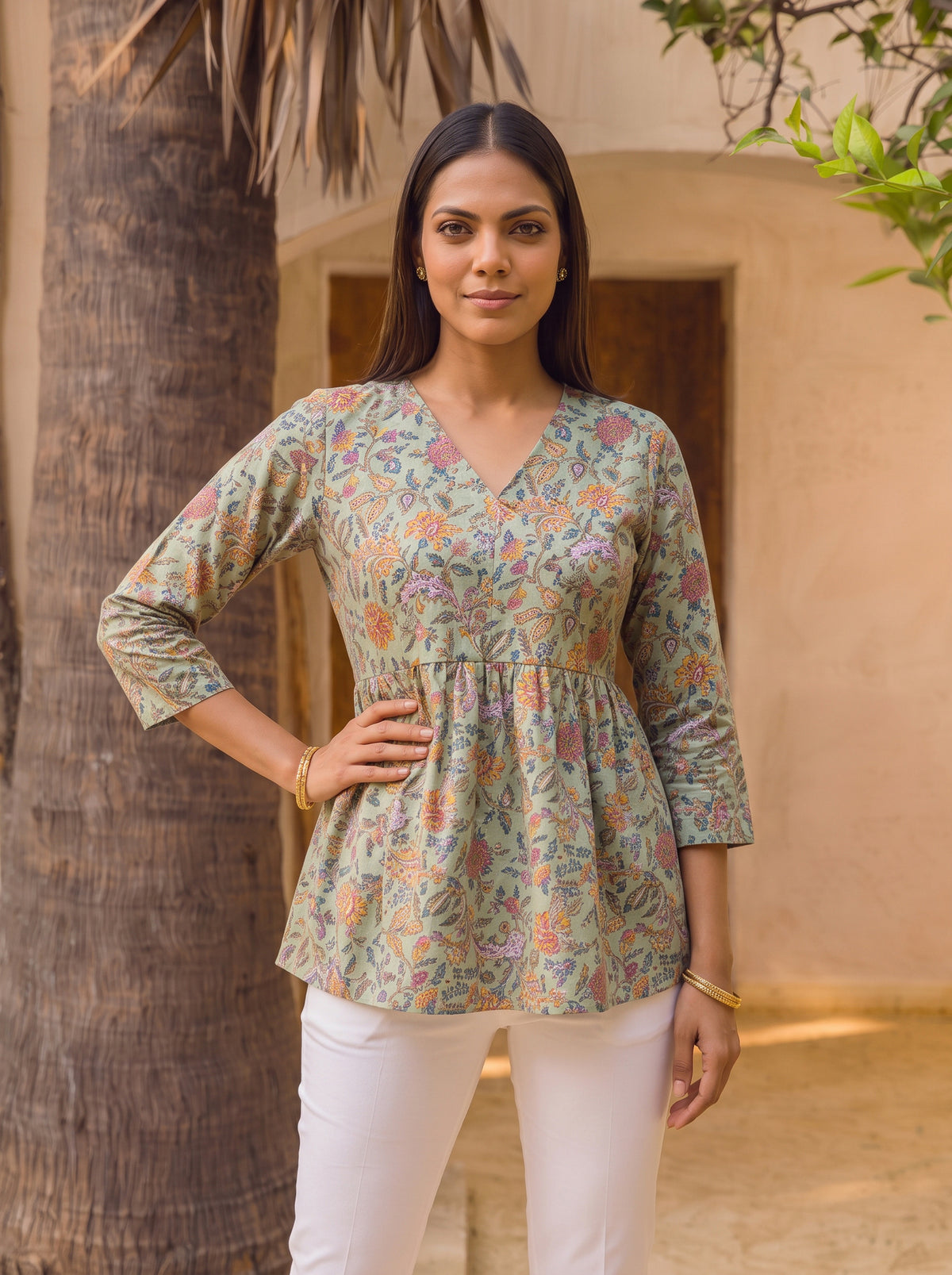Cotton Printed Peplum Short Length Short Kurta