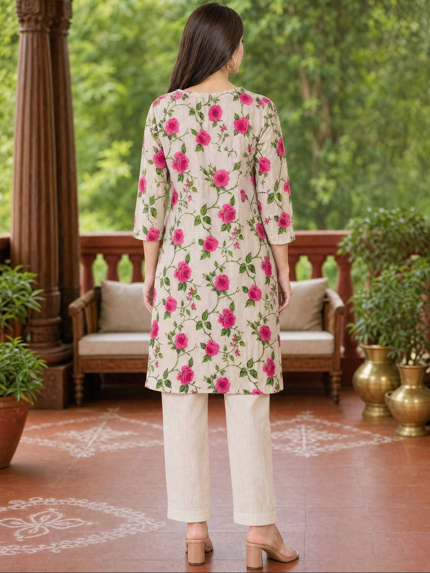 Cotton Printed Straight Knee Length Kurta