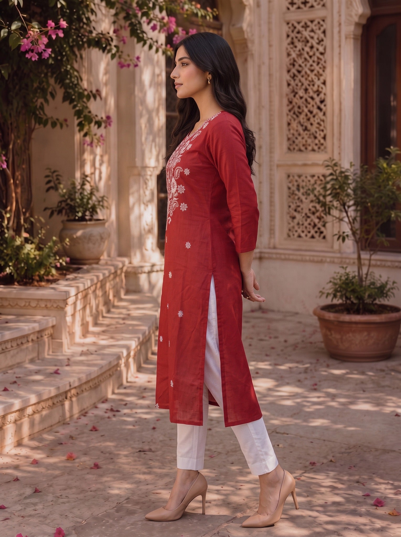 Rayon Embroidered Straight Knee Length Kurta