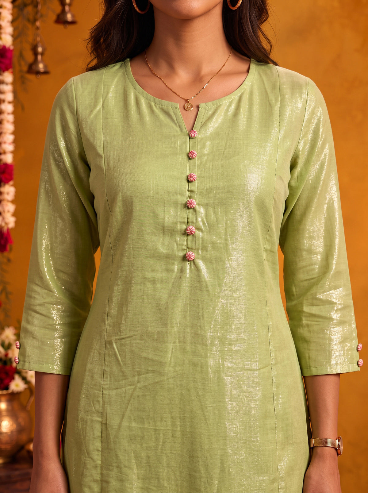 Buy Cotton Embroidered Straight Calf Length Kurta-Lime Green