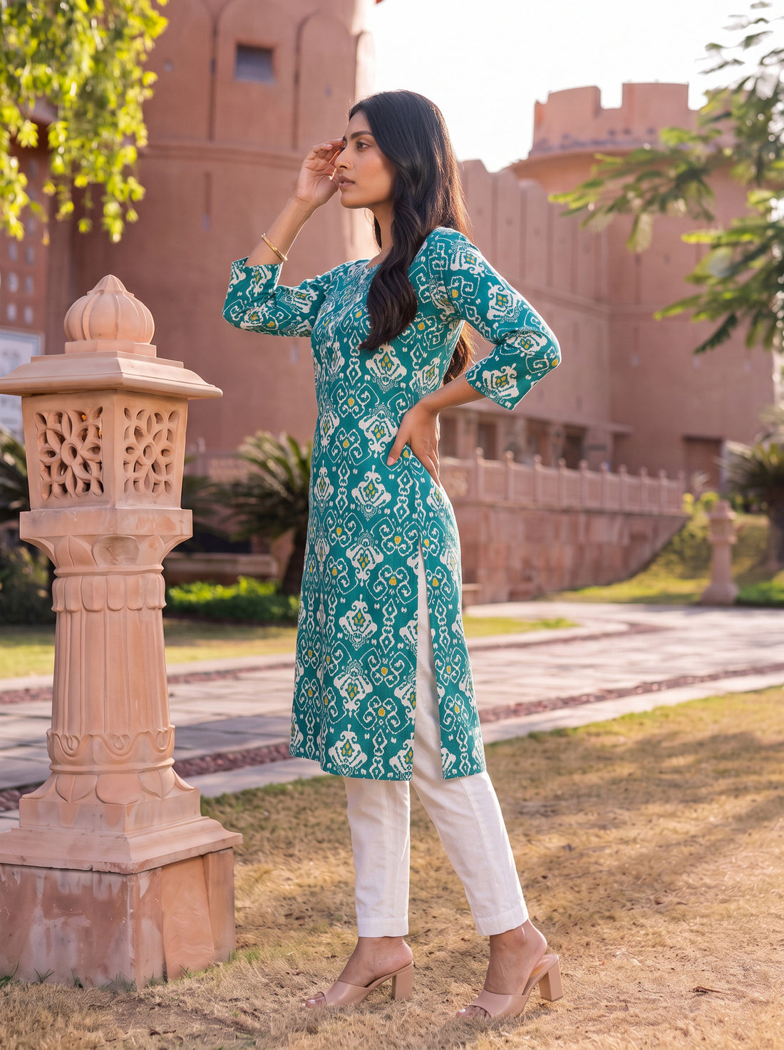 Buy Rayon Printed Straight Knee Length Kurta-Green