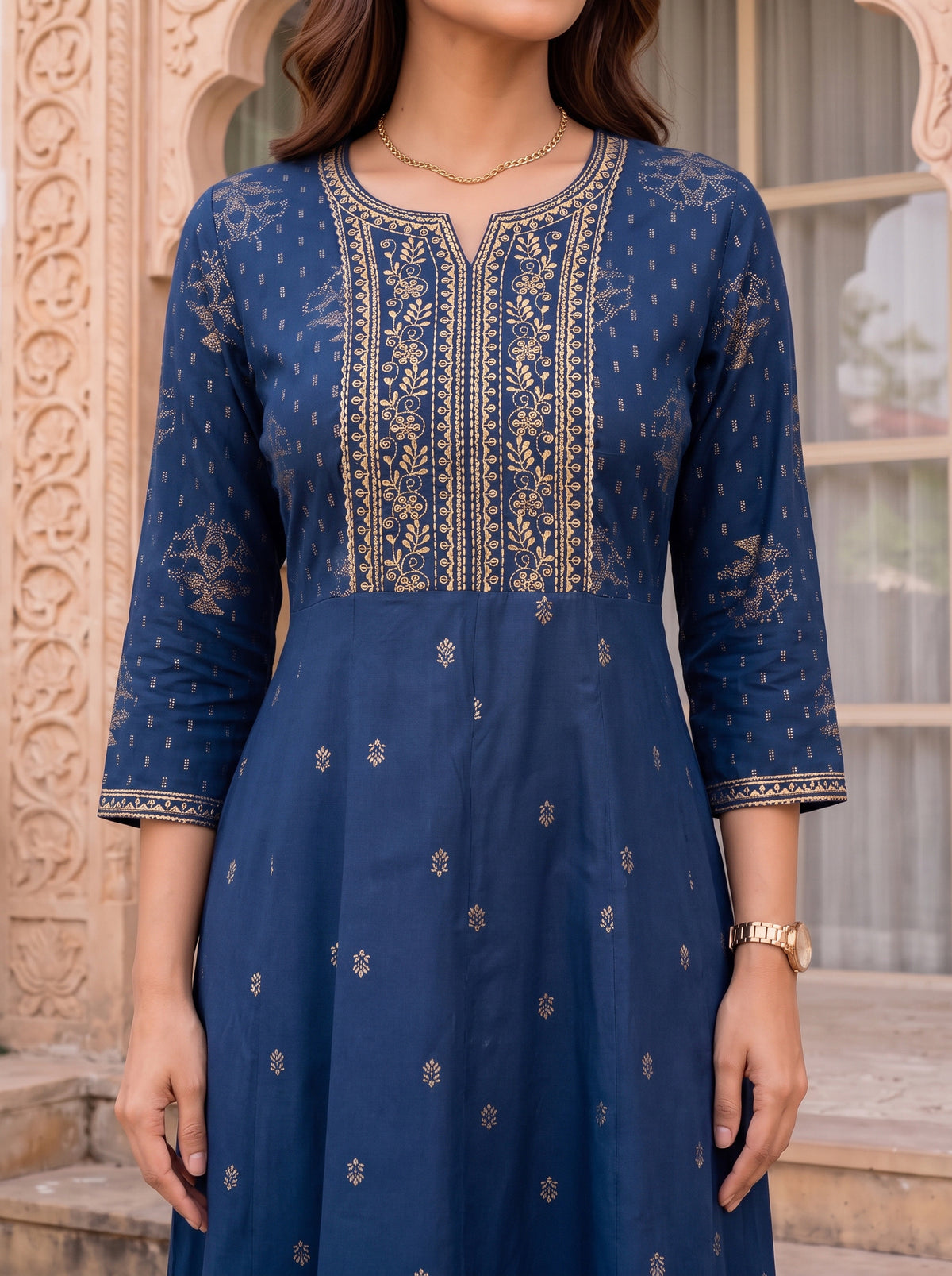 Rayon Embroidered Flared Calf Length Kurta