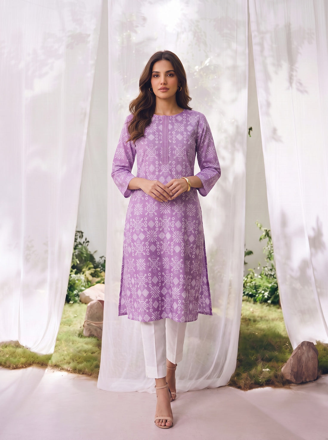 Buy Cotton Embroidered Straight Knee Length Kurta-Purple