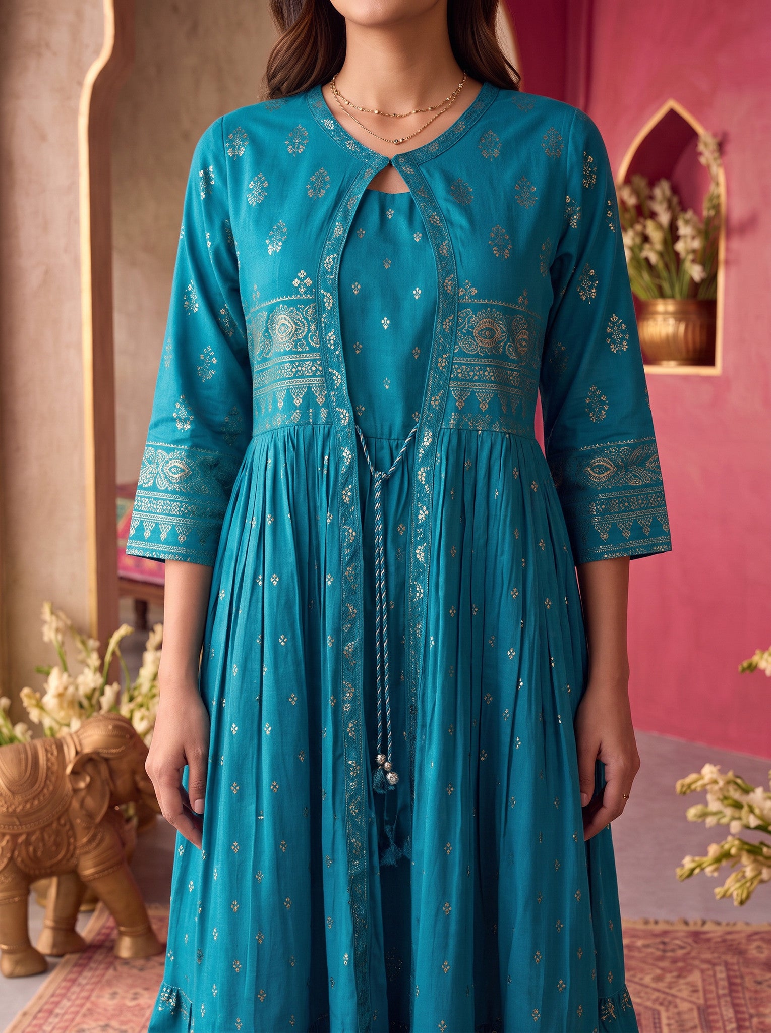 Viscose Printed Flared Calf Length Kurta