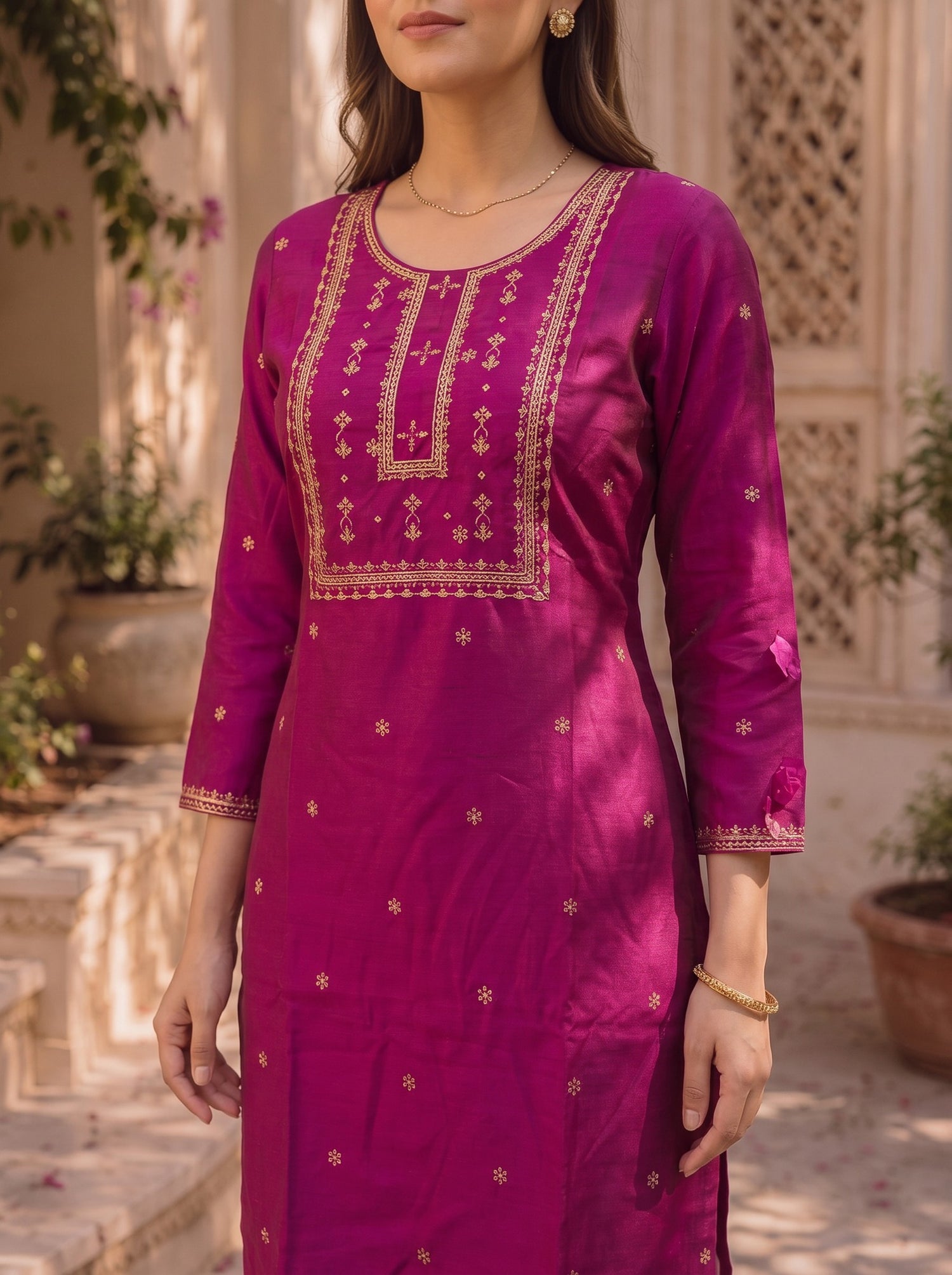 Buy Rayon Embroidered Straight Calf Length Kurta-Pink