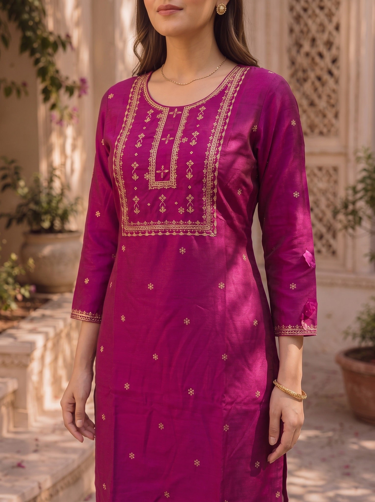 Rayon Embroidered Straight Calf Length Kurta
