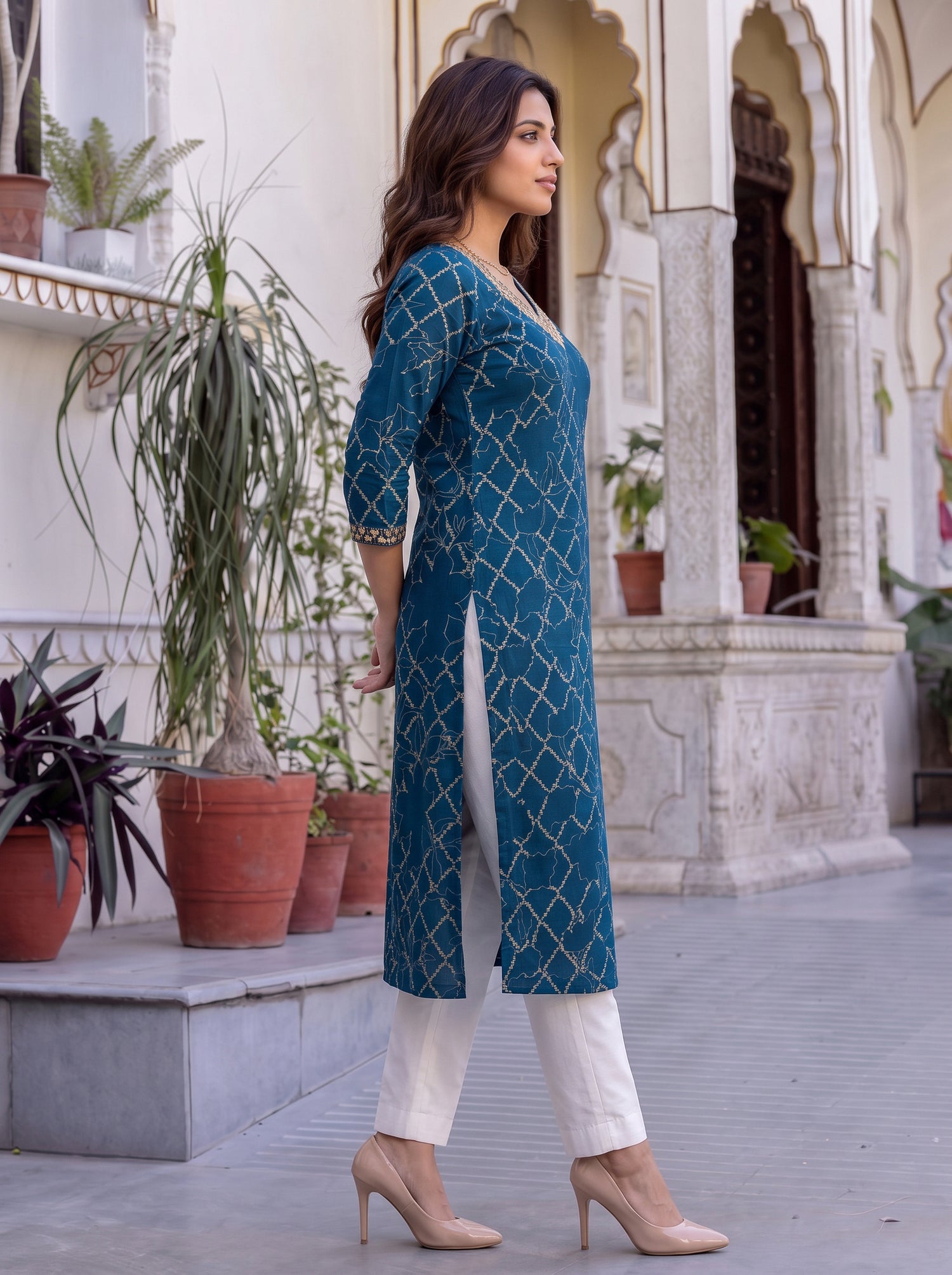 Buy Rayon Embroidered Straight Calf Length Kurta-Teal
