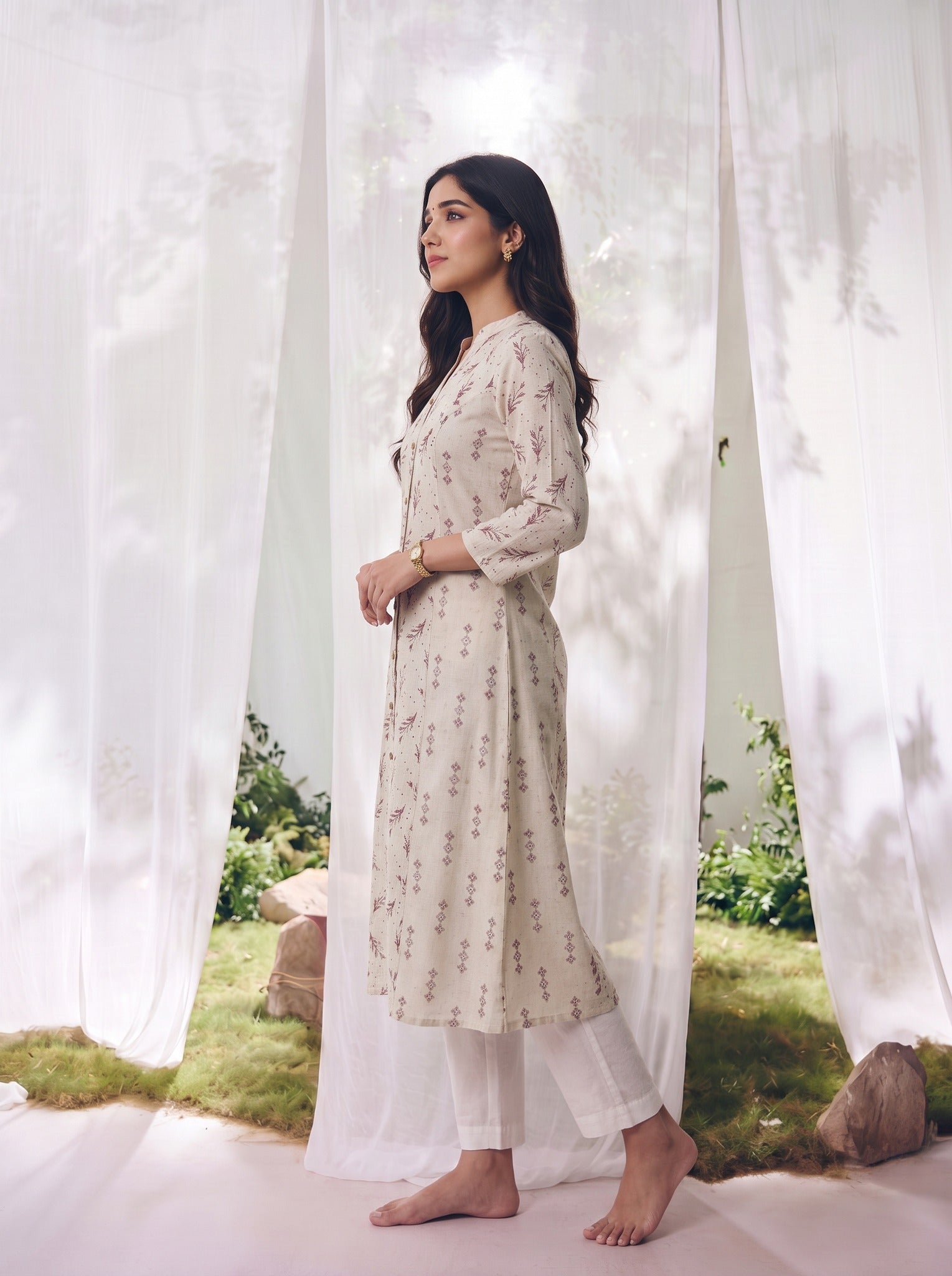 Cotton Embroidered Straight Calf Length Kurta