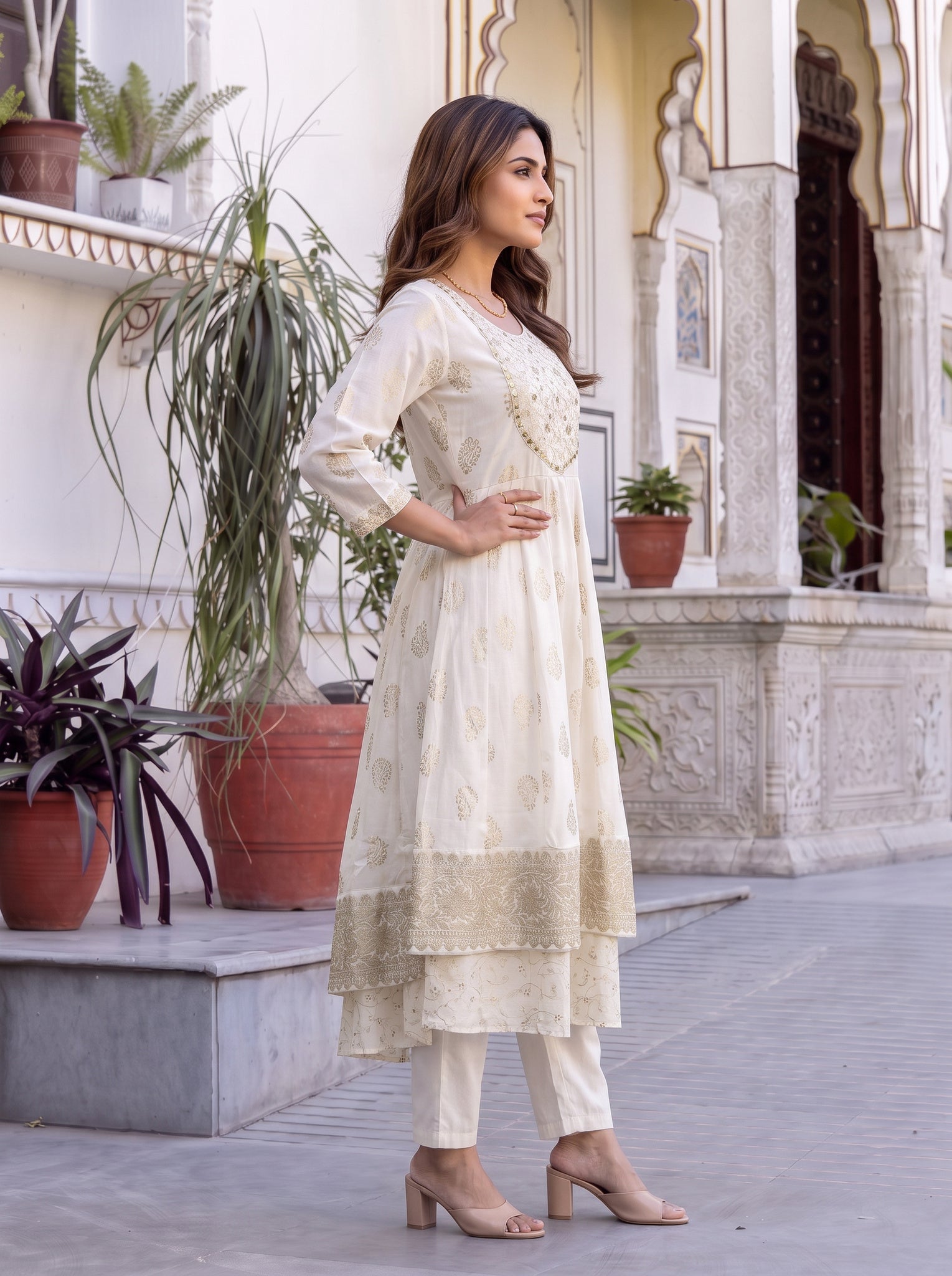 Viscose Embroidered Straight Calf Length Kurta