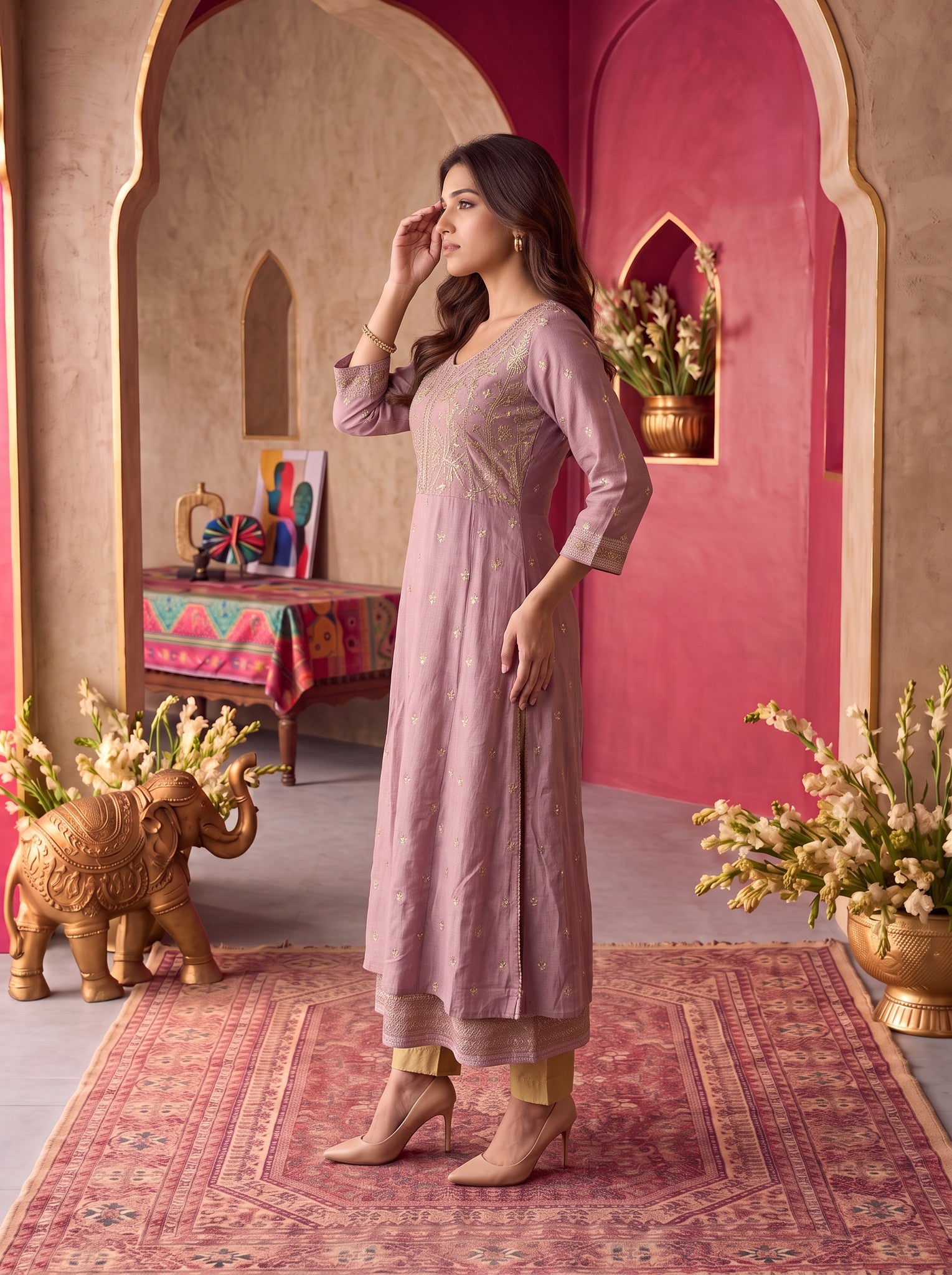 Rayon Embroidered Straight Calf Length Kurta