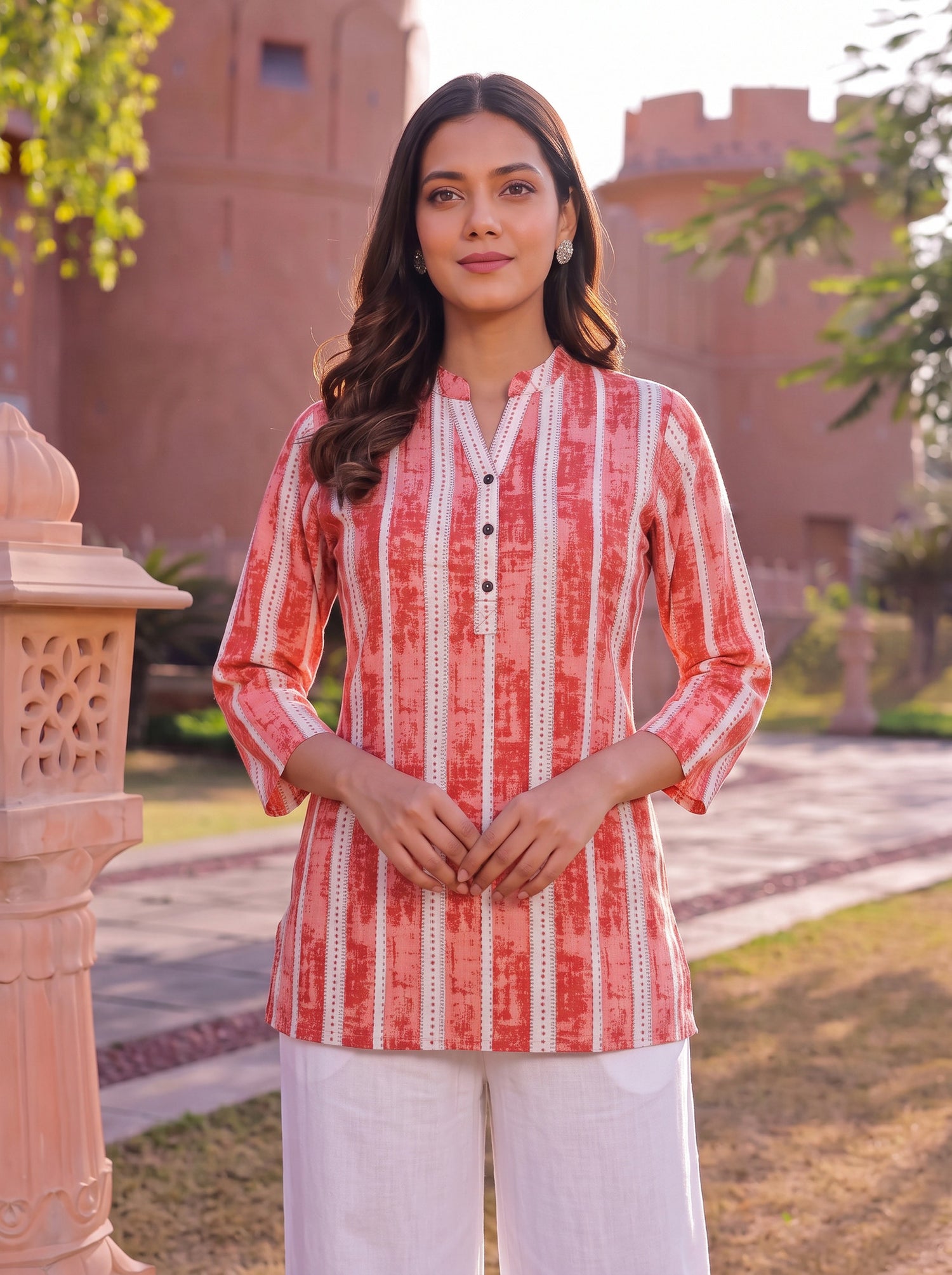 Buy Cotton Printed Straight Short Length Short Kurta-Rust