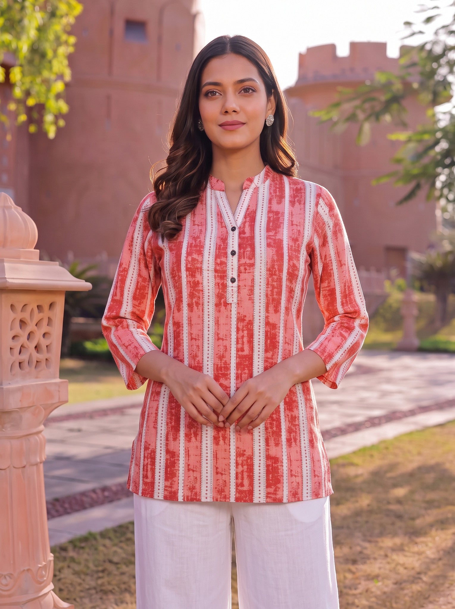 Cotton Printed Straight Short Length Short Kurta