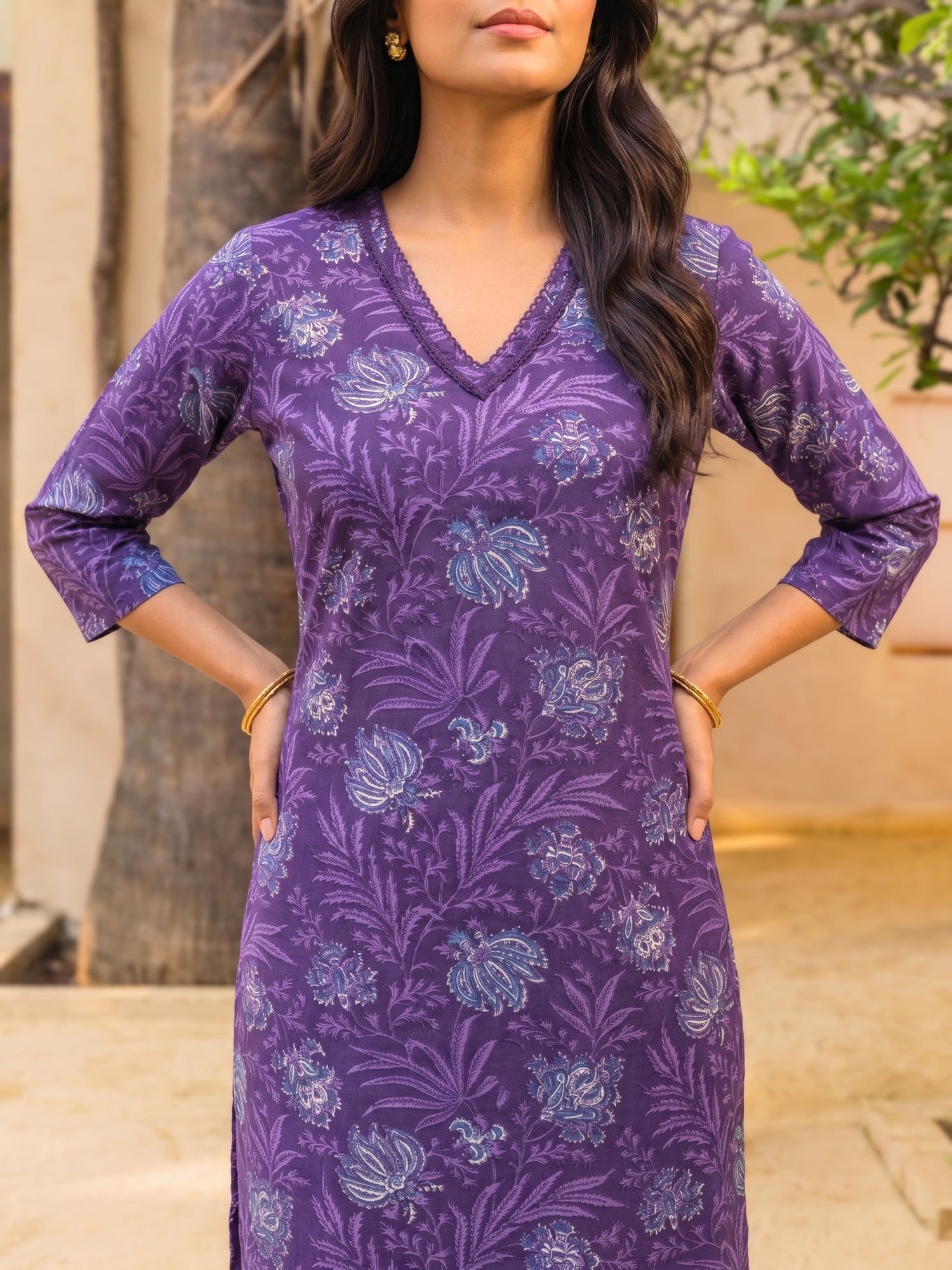 Buy Rayon Printed Straight Knee Length Kurta-Purple