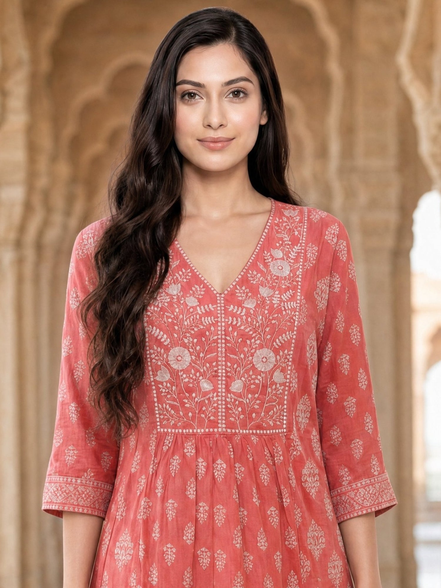 Rayon Embroidered Flared Calf Length Kurta