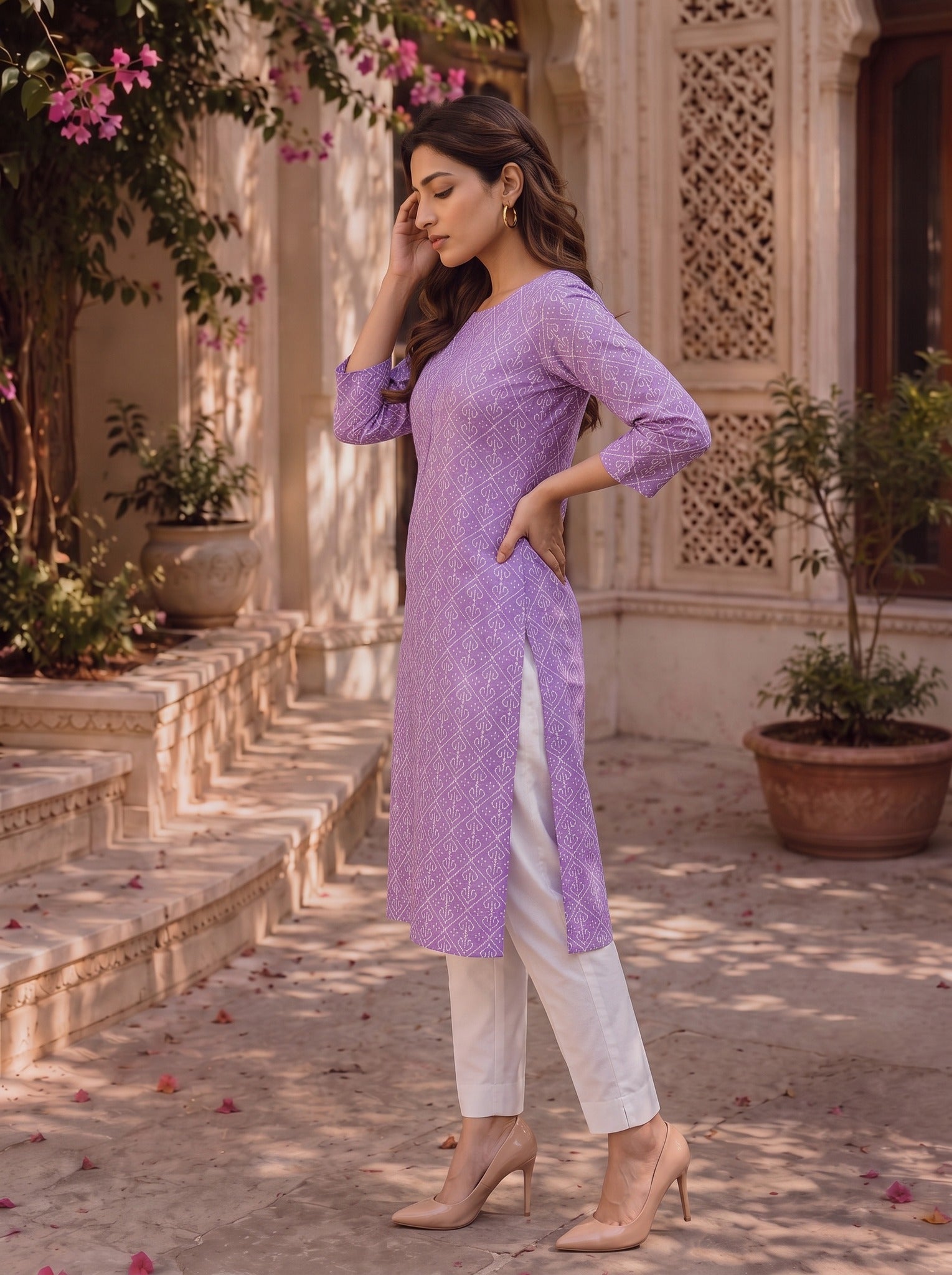Cotton Embroidered Straight Knee Length Kurta