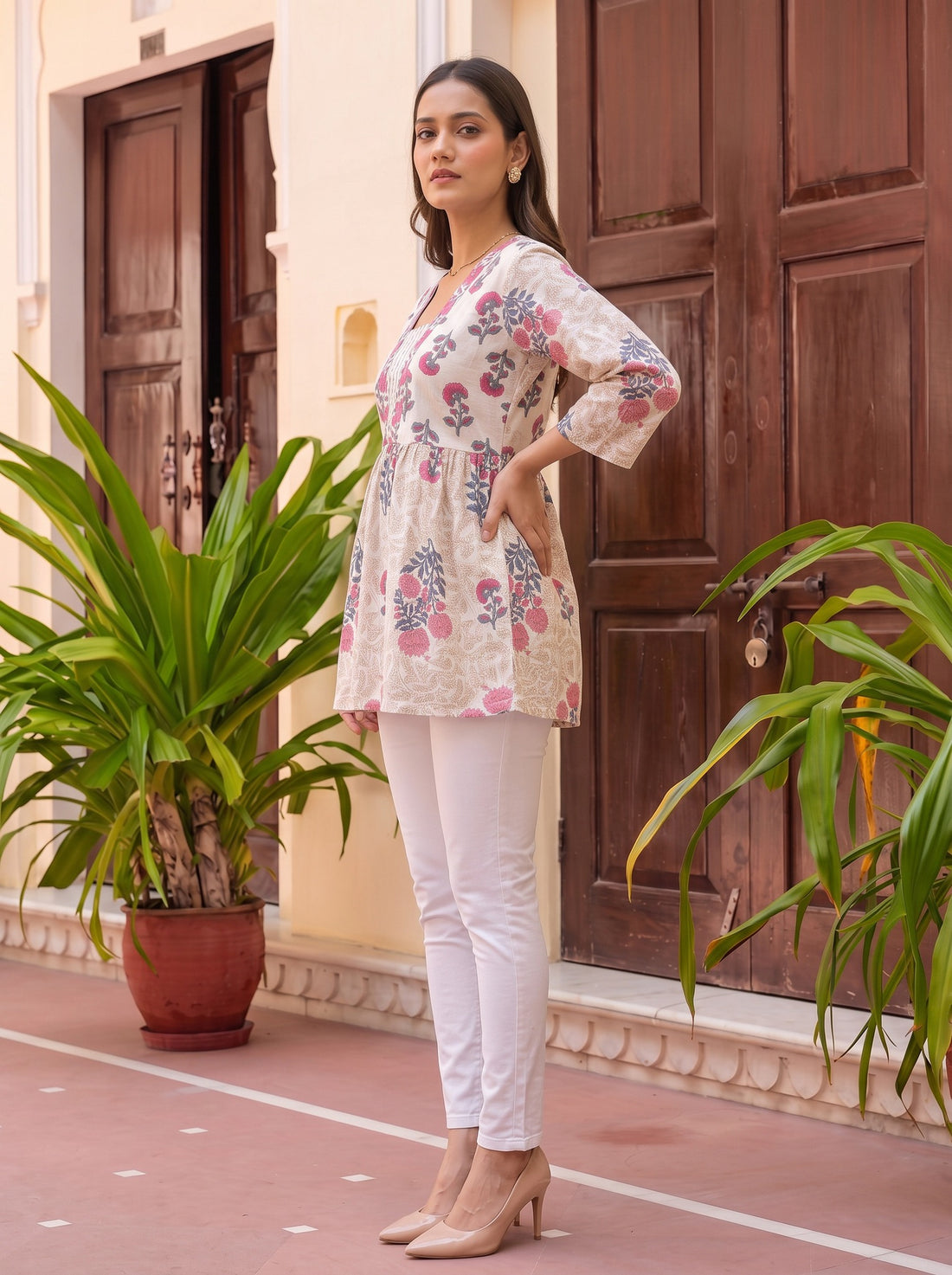 Buy Rayon Printed Straight Short Length Short Kurta-Off White