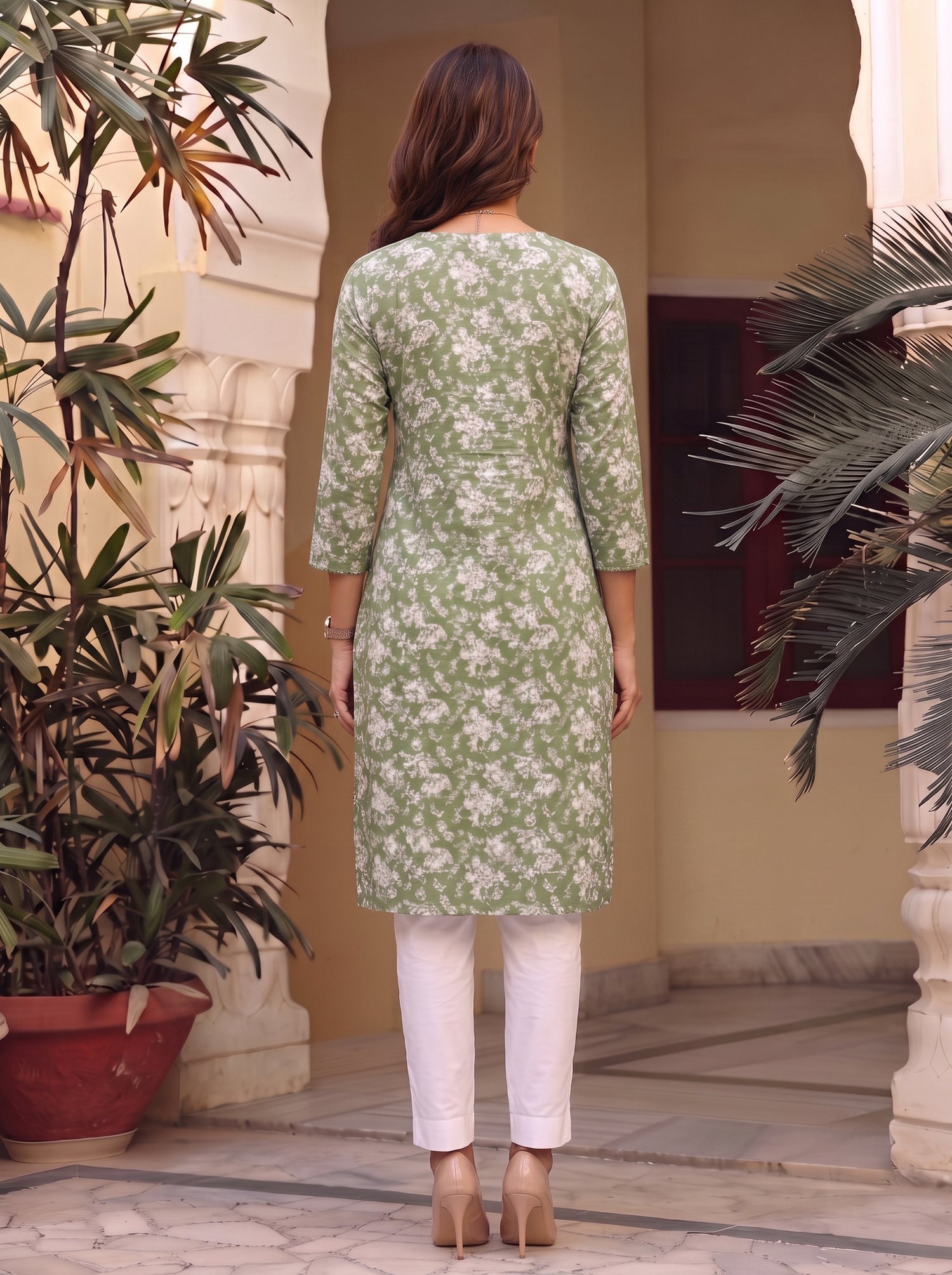 Buy Rayon Printed Straight Knee Length Kurta-Green