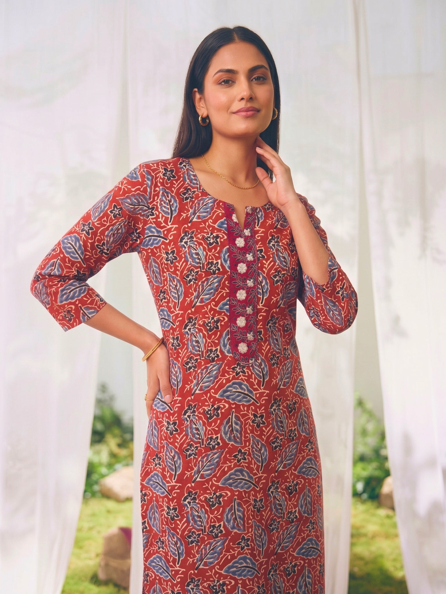Rayon Printed Straight Knee Length Kurta
