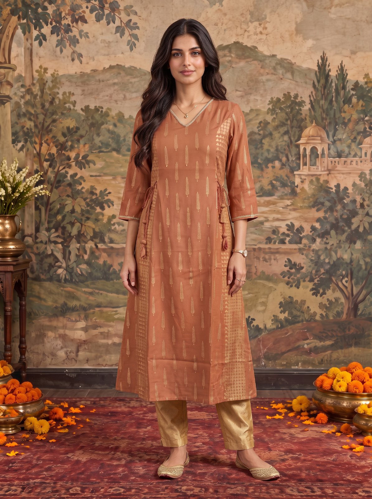 Rayon Printed A-Line Calf Length Kurta
