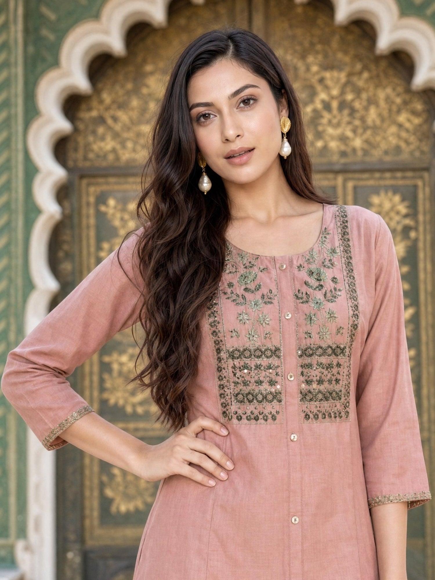 Viscose Embroidered A-Line Calf Length Kurta
