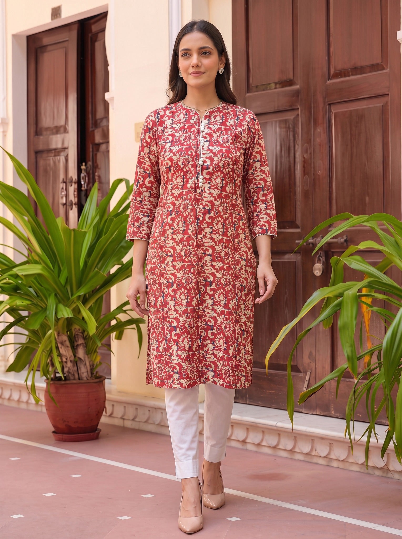 Cotton Printed Straight Knee Length Kurta
