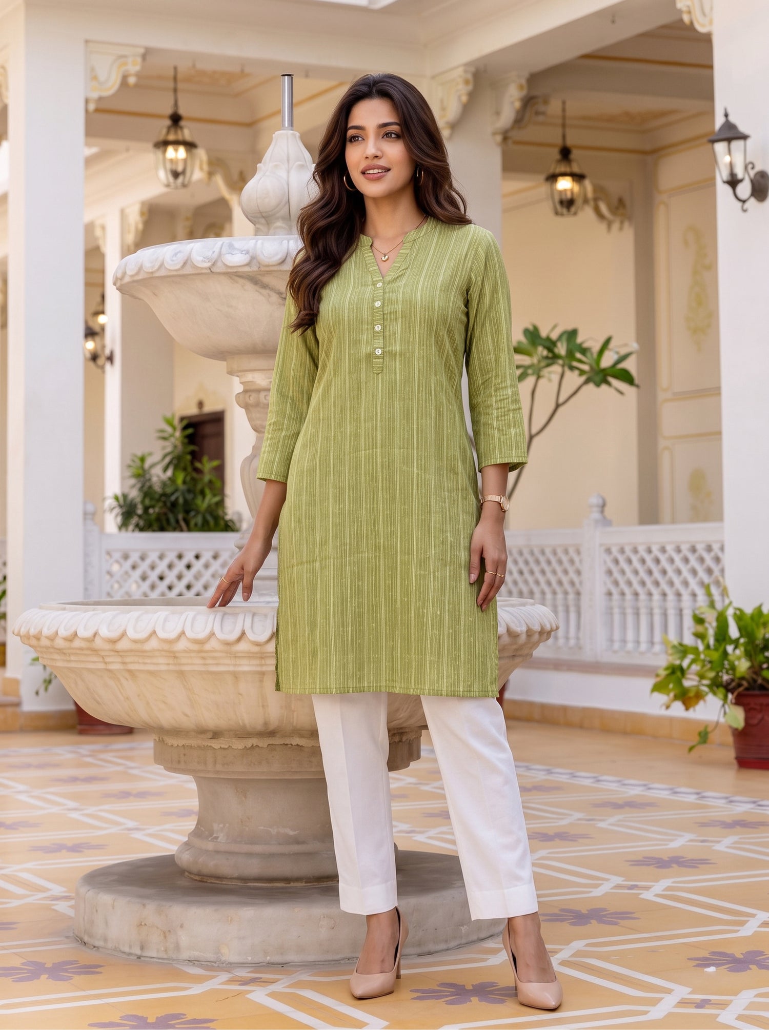 Buy Viscose Printed Straight Knee Length Kurta-Green