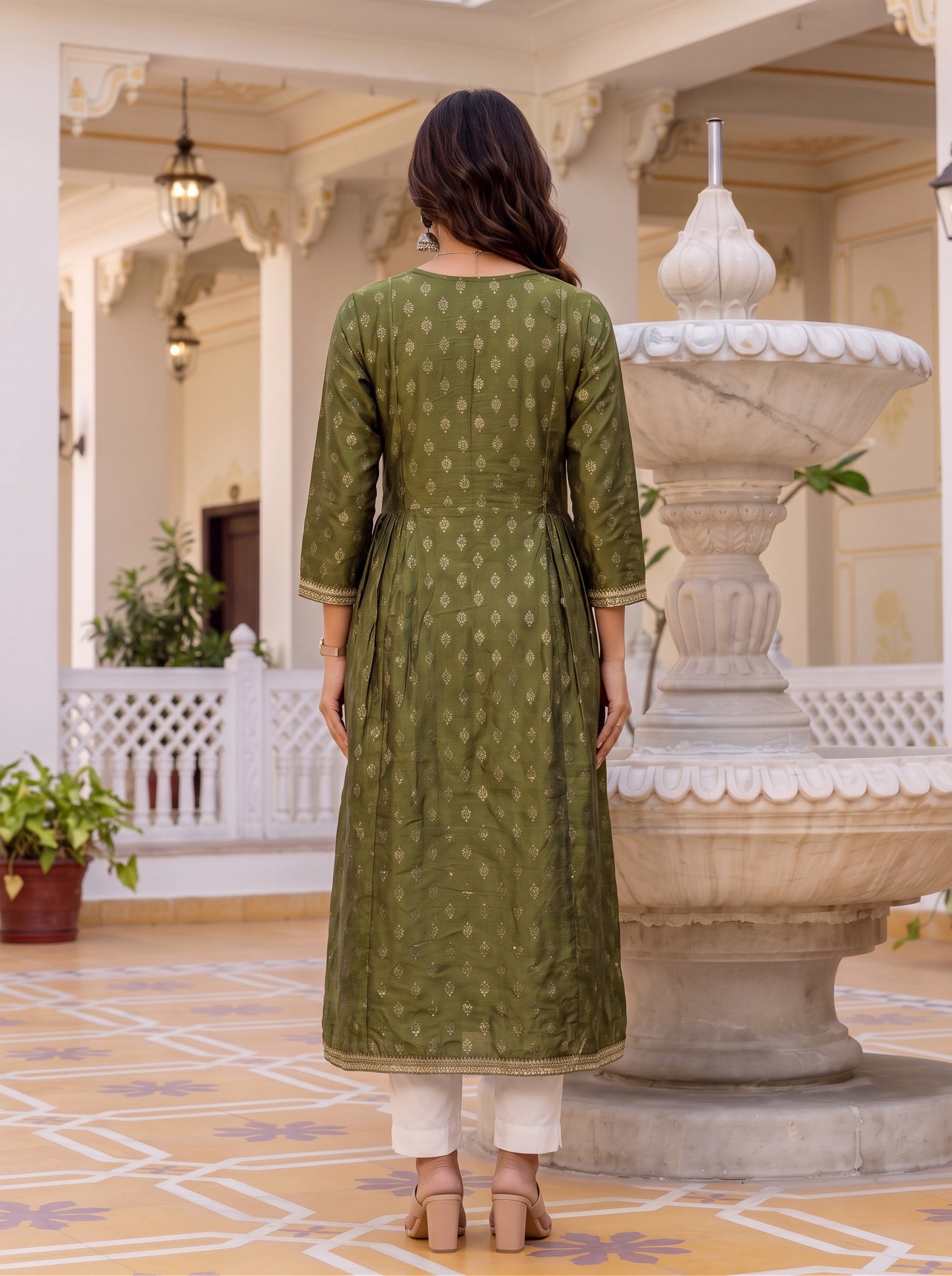 Viscose Embroidered Flared Calf Length Kurta