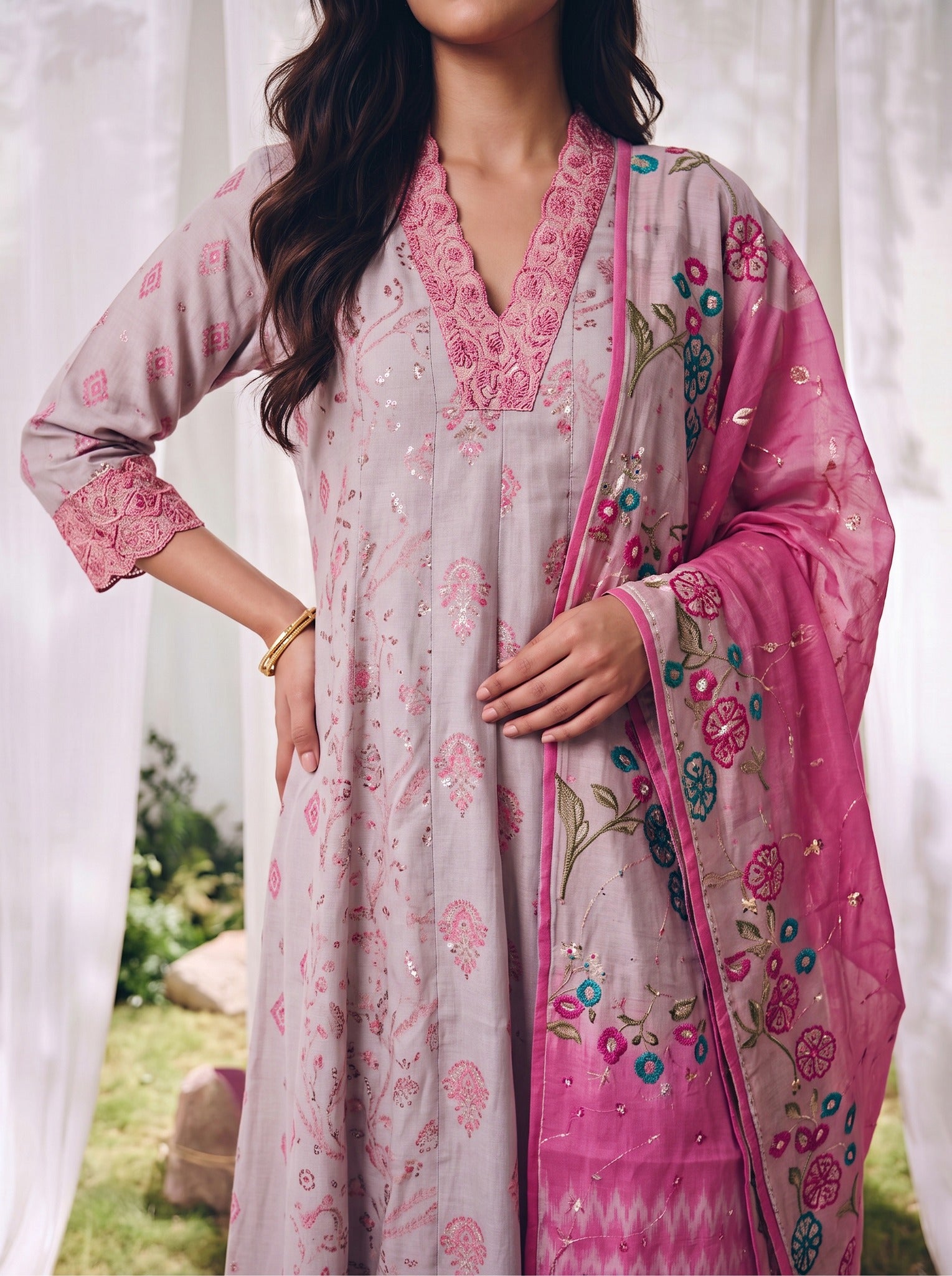 Viscose Embroidered Straight Calf Length Kurta With Pant
