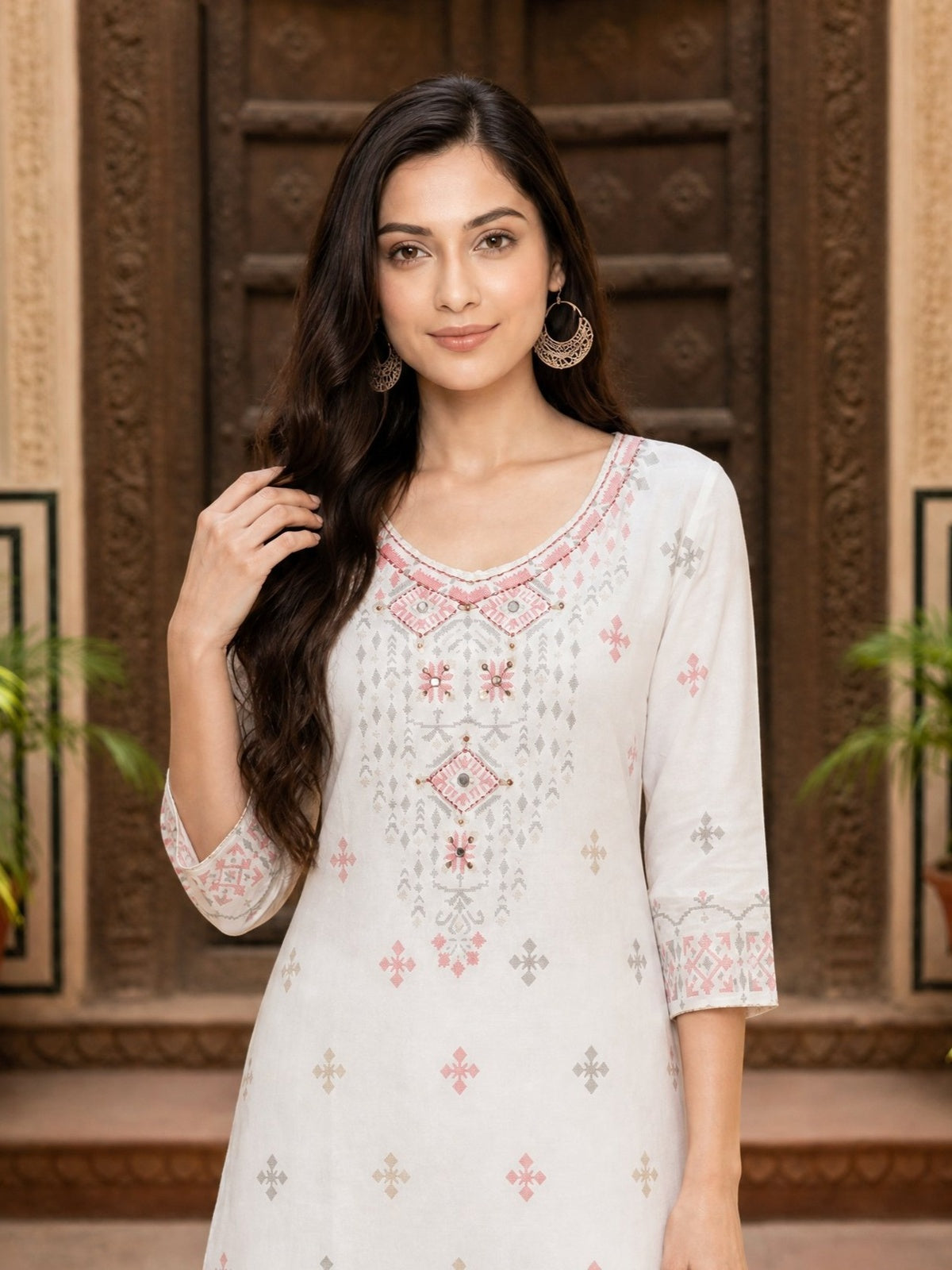 Rayon Embroidered Straight Calf Length Kurta