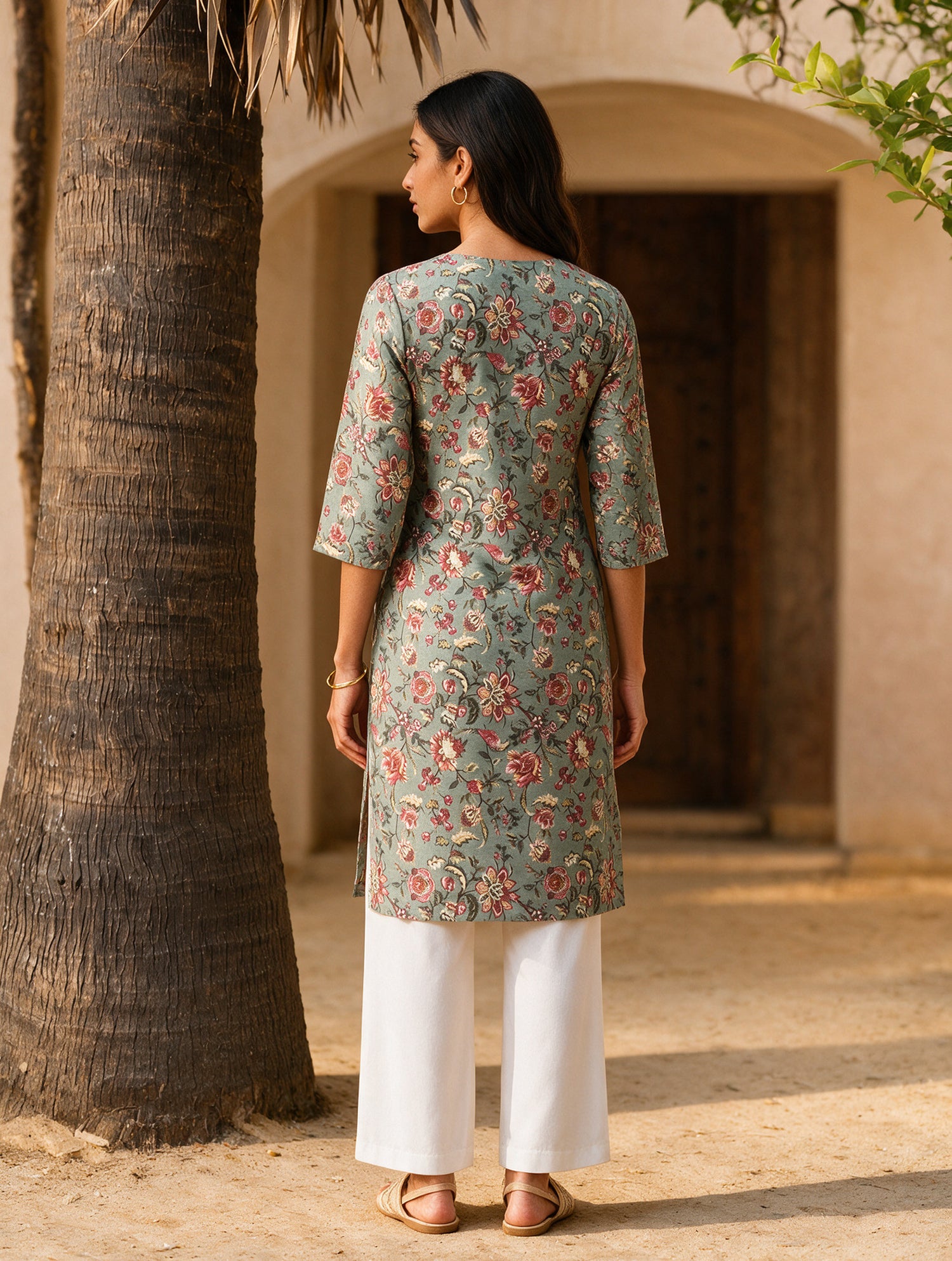 Buy Cotton Printed Straight Knee Length Kurta-Green