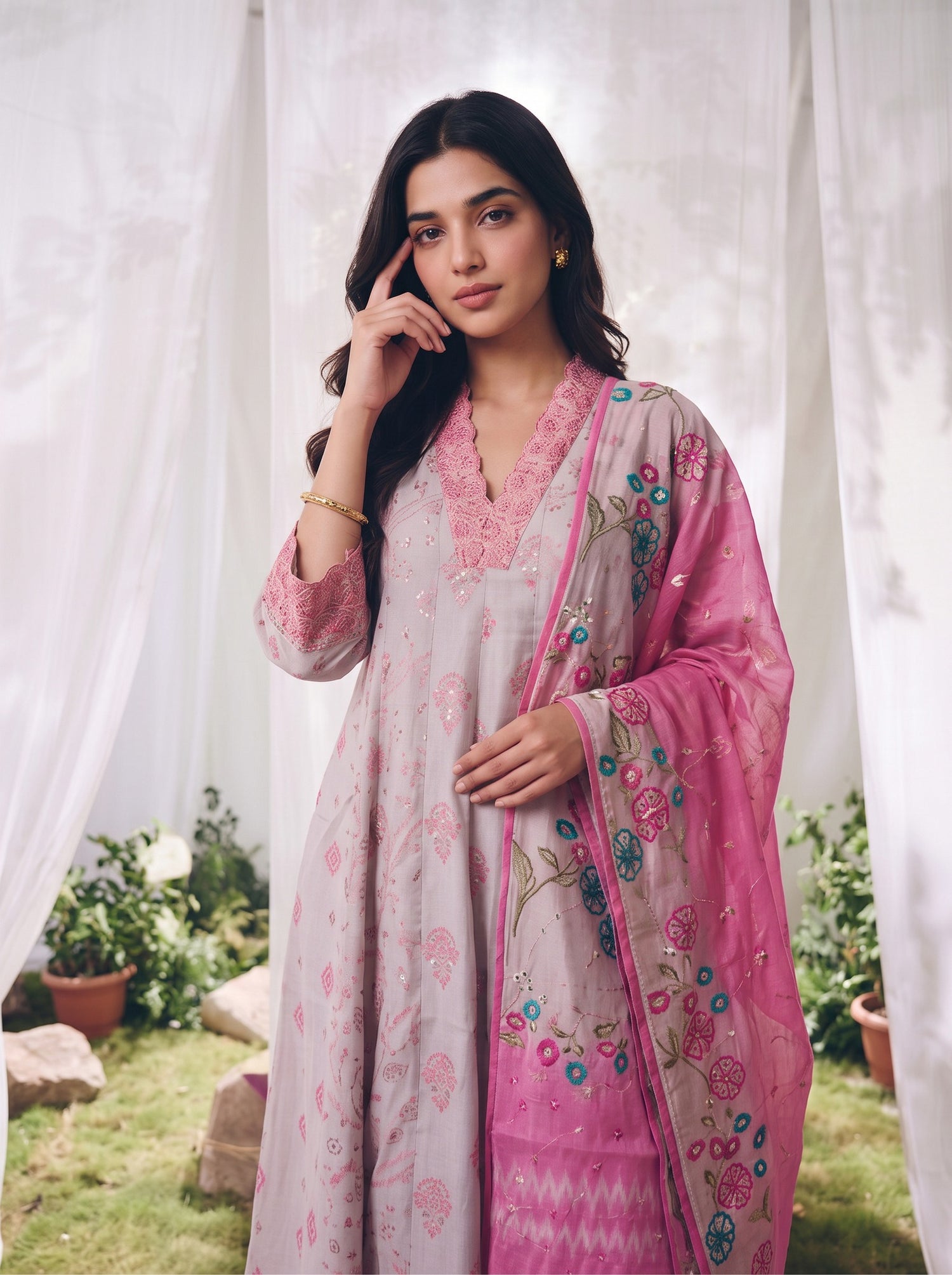 Buy Viscose Embroidered Straight Calf Length Kurta With Pant-Beige