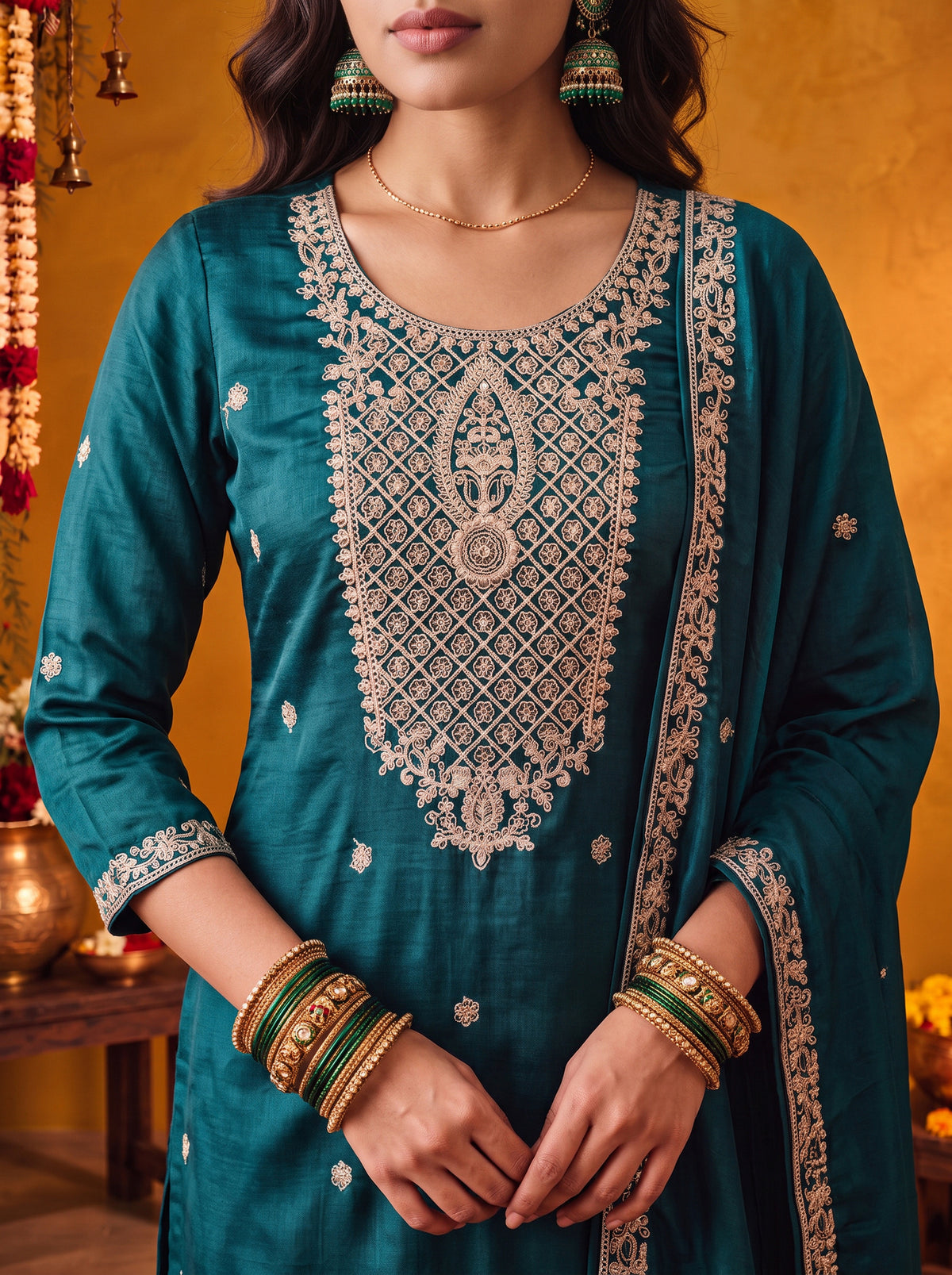 Viscose Embroidered Straight Knee Length Kurta With Pant and Dupatta