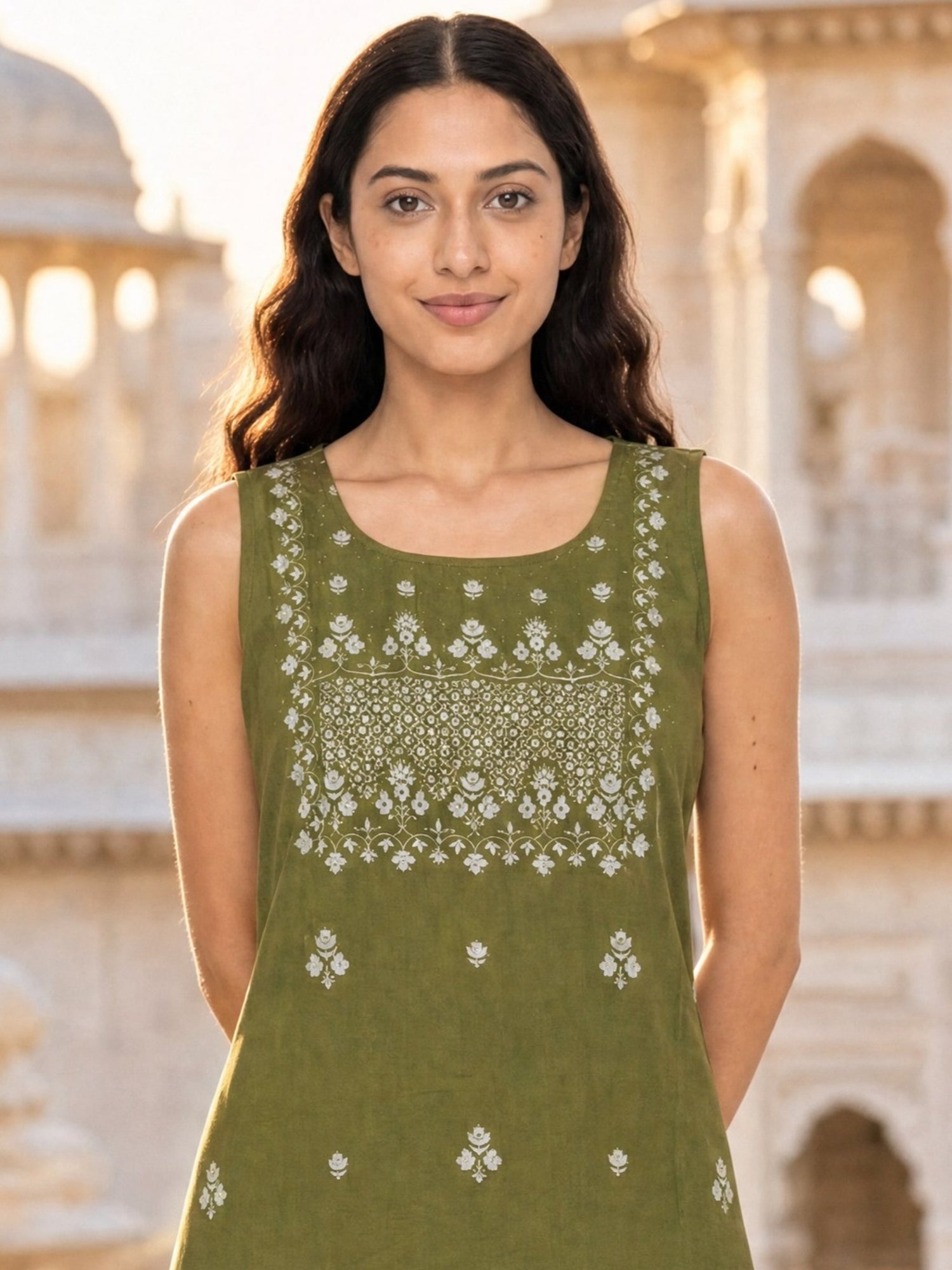 Buy Rayon Printed Straight Knee Length Kurta-Green