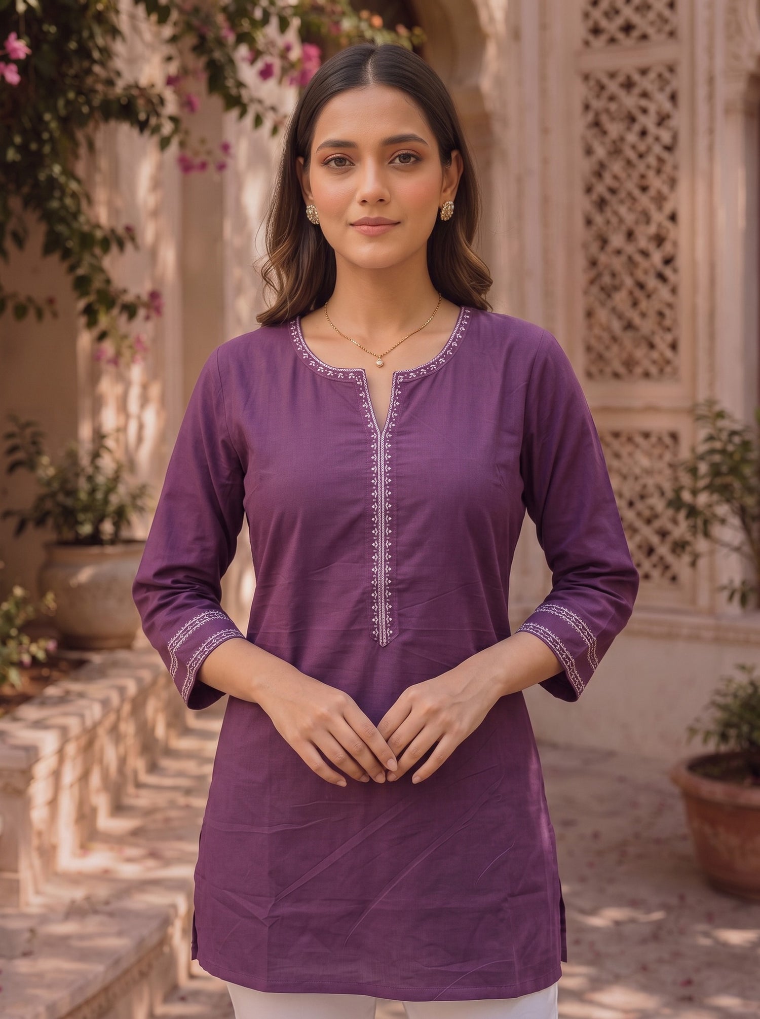 Buy Rayon Embroidered Straight Short Length Short Kurta-Mauve