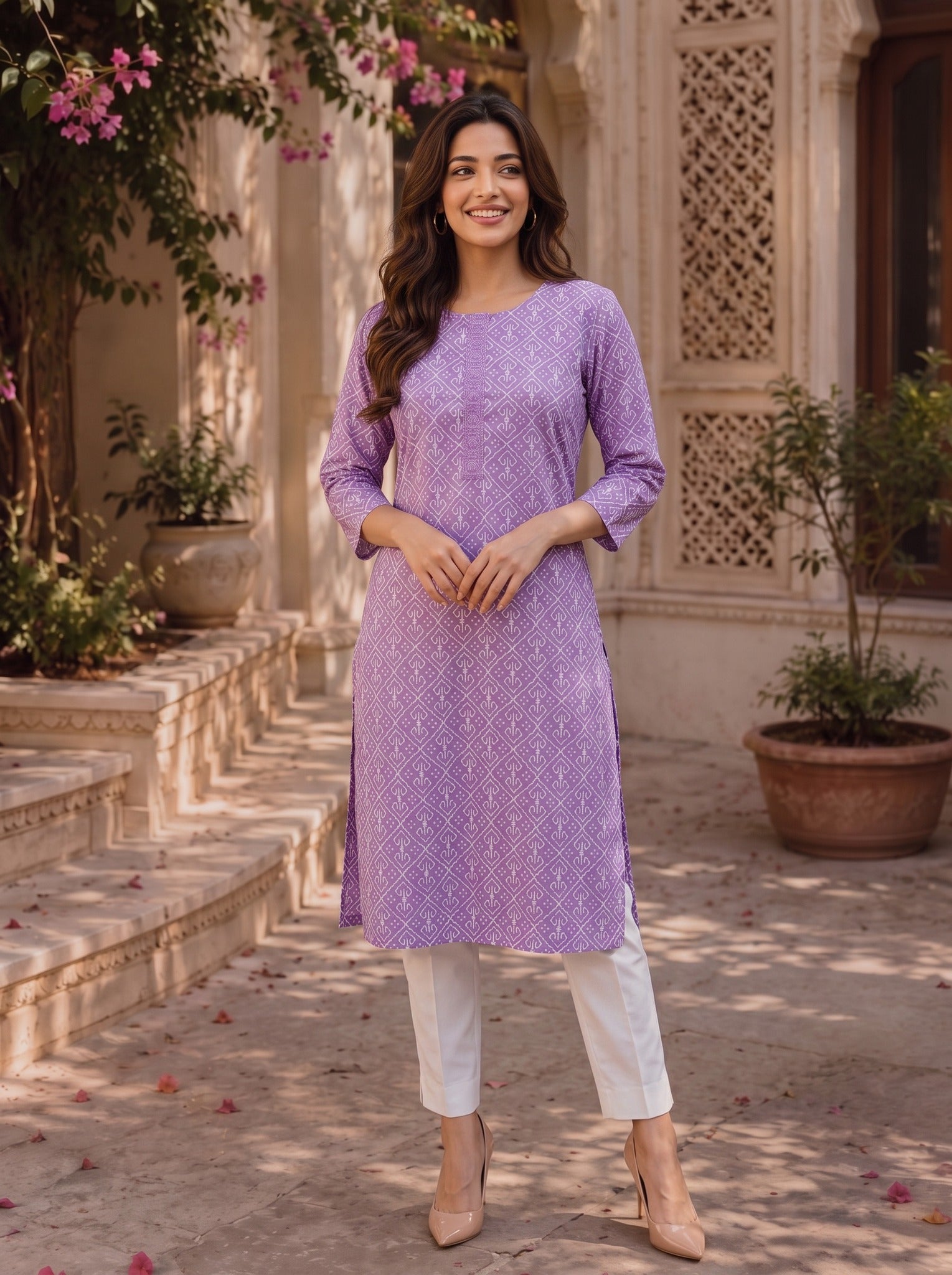 Cotton Embroidered Straight Knee Length Kurta