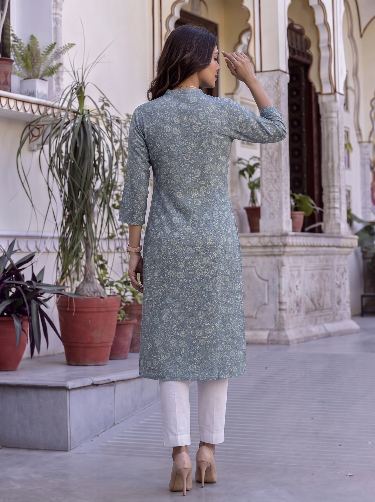 Buy Viscose Printed Straight Knee Length Kurta-Grey