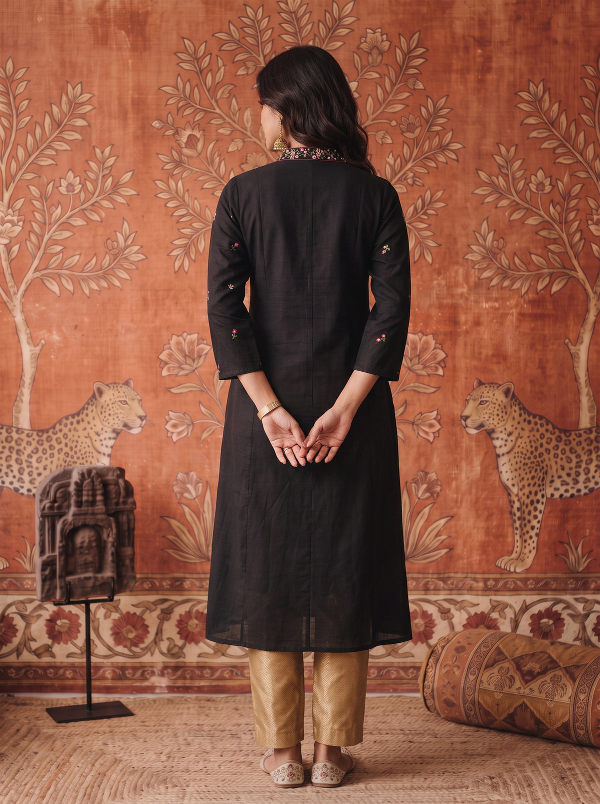 Cotton Embroidered Flared Calf Length Kurta
