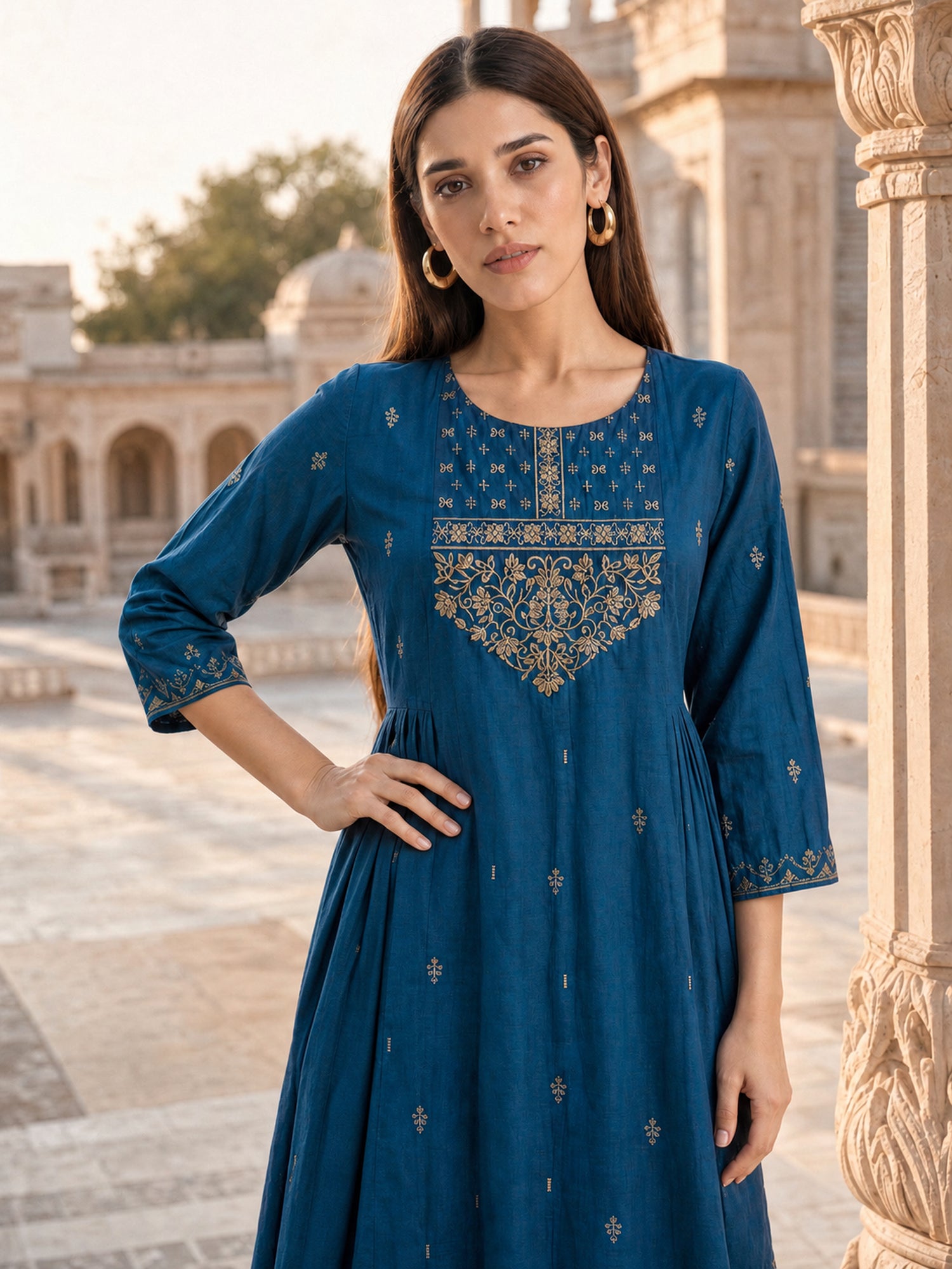 Viscose Embroidered Flared Calf Length Kurta