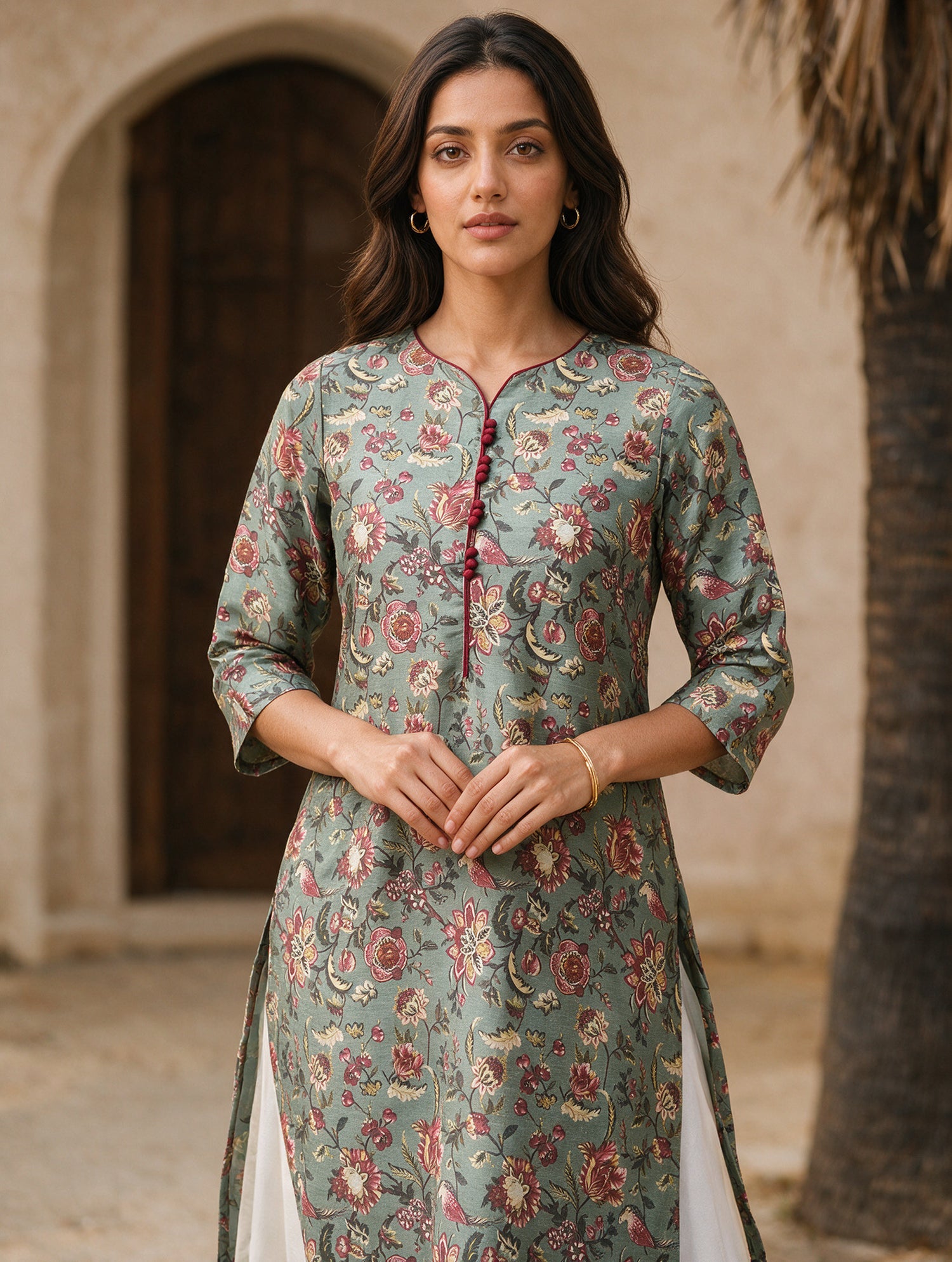 Buy Cotton Printed Straight Knee Length Kurta-Green