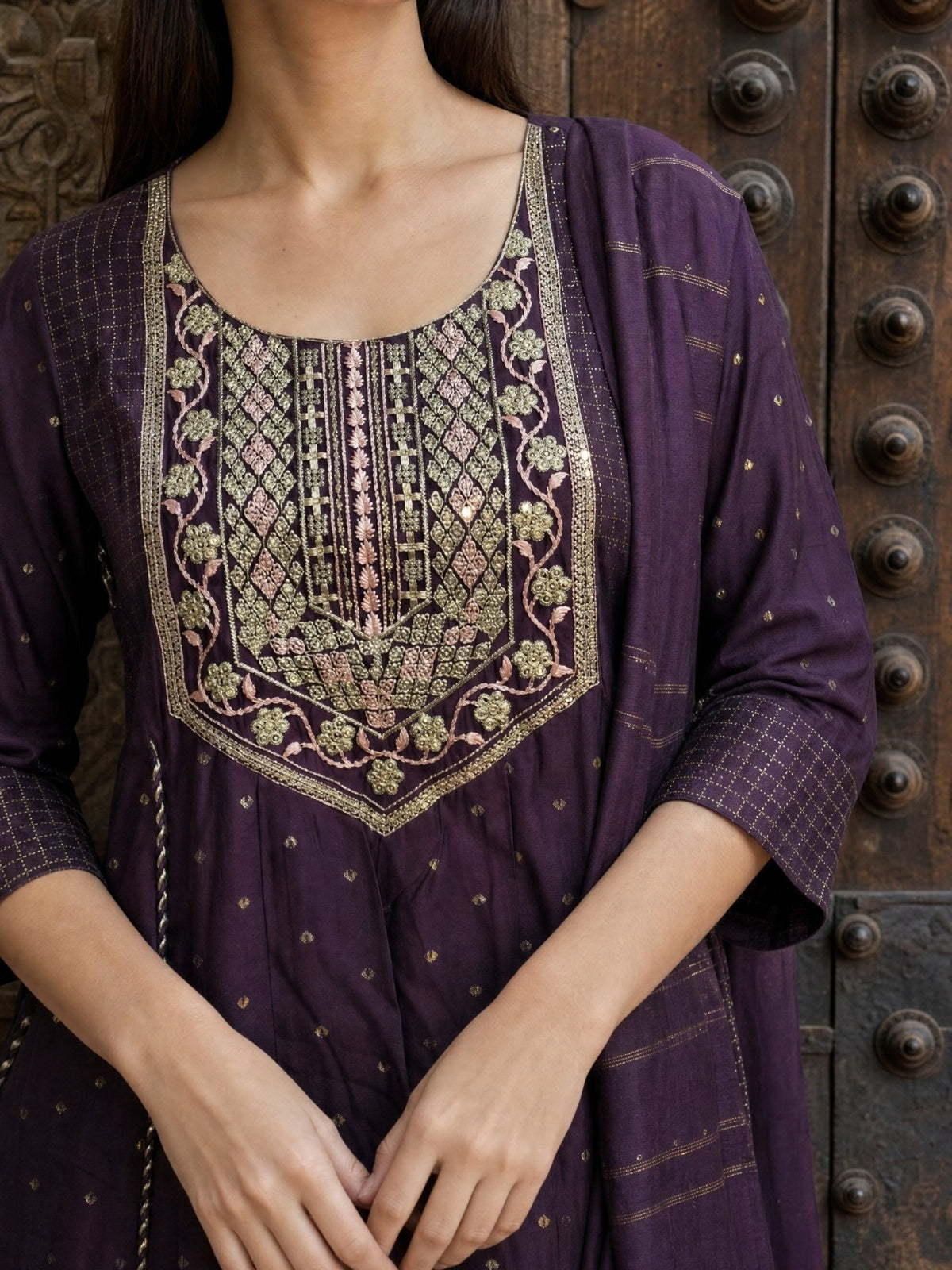 Viscose Embroidered Anarkali Calf Length Kurta With Pant and Dupatta