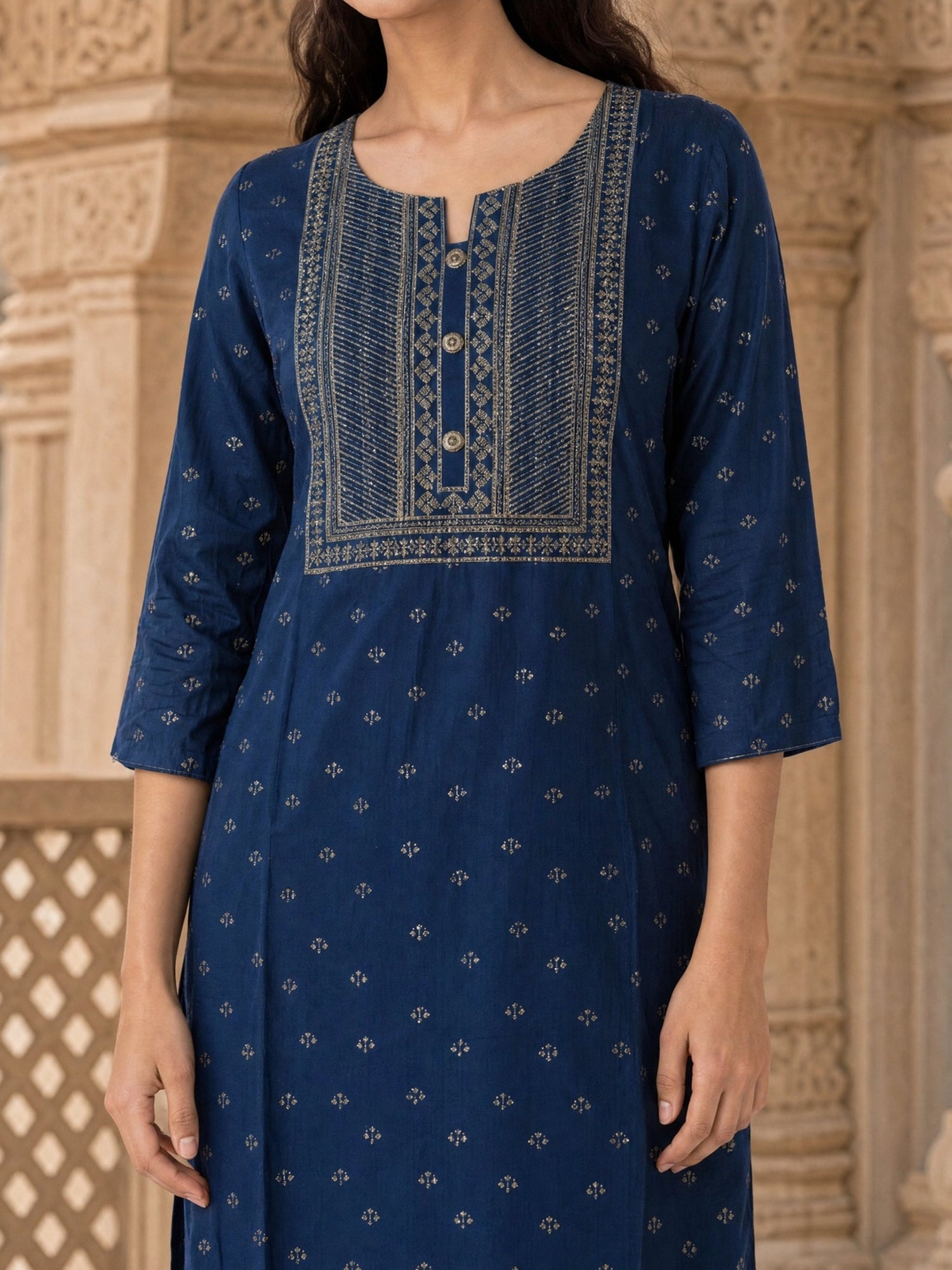 Buy Rayon Embroidered Straight Calf Length Kurta-Navy Blue