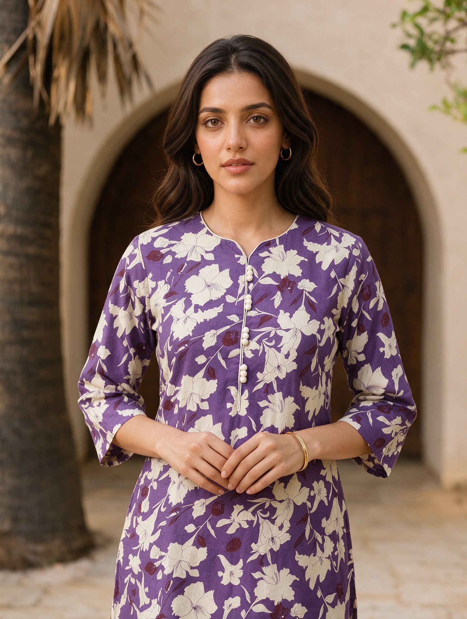 Buy Cotton Printed Straight Knee Length Kurta-Purple