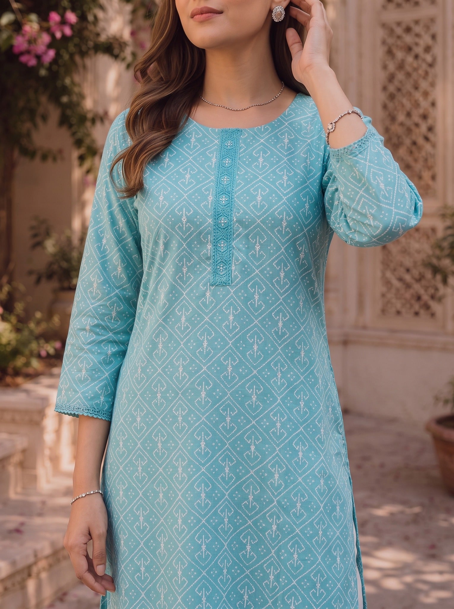 Cotton Embroidered Straight Knee Length Kurta